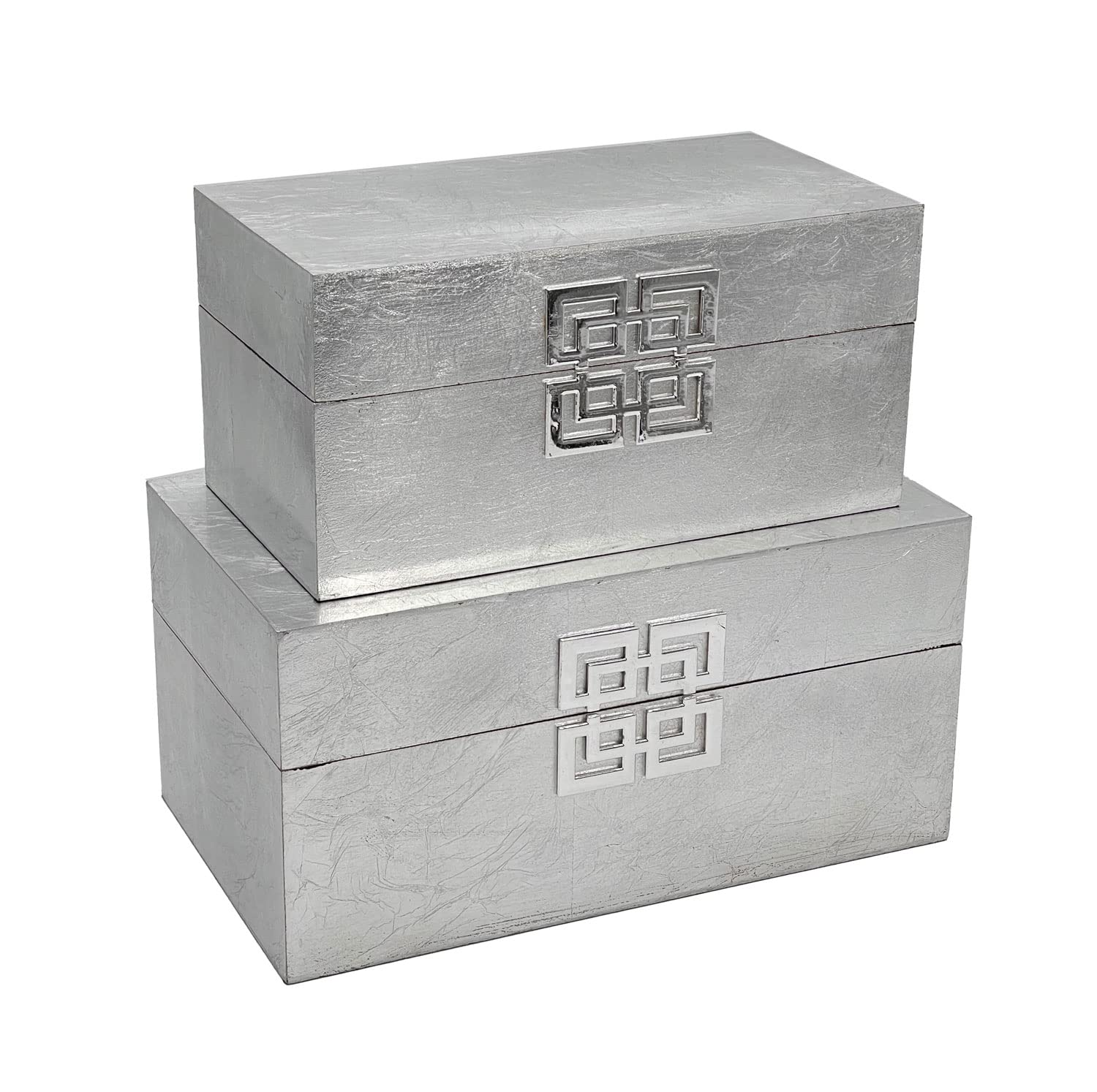 Galt International Wooden Storage Box Set with Hinged Lid - Classic Decorative Storage Box with Geometric Clasp for Bedroom, Living Room & Home Organization - Set of 2 (Silver) - Perfect for Jewelry, Keepsakes & Home Decor Display