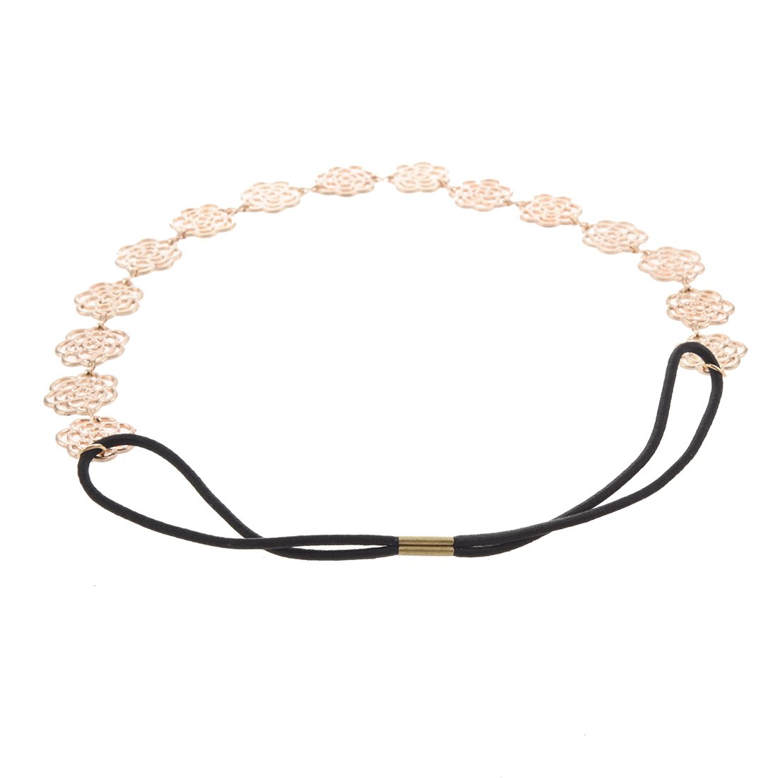 RETYLY Elegant Metallic Rose Flower Hair Band for Women - Gold Hollow Elastic Headband for Daily Wear, Parties, and Special Occasions