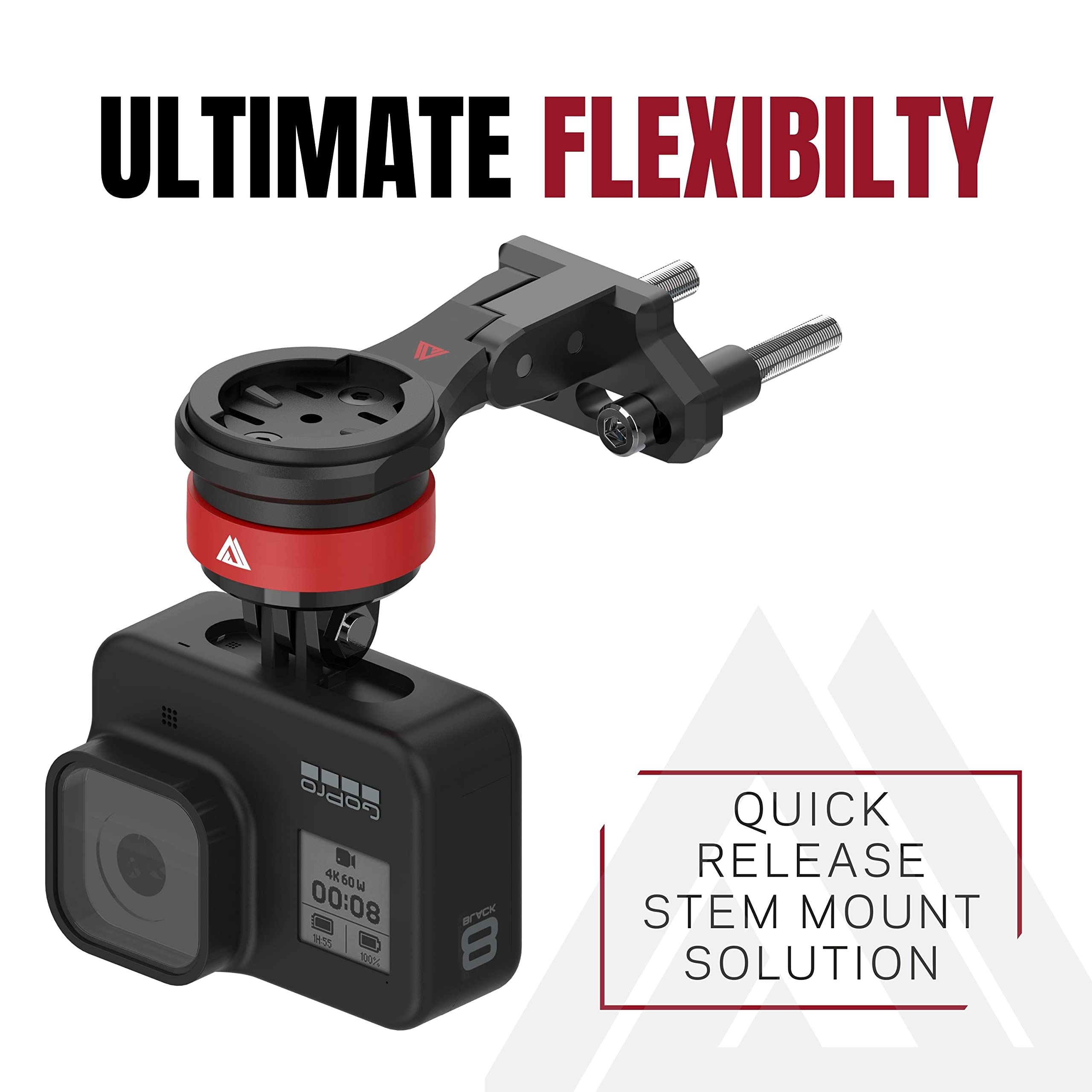 KOM Cycling Quick Release Stem Mount - Compatible with Wahoo Elemnt Roam, Elemnt Bolt v2 & Garmin Edge 1040 Bike Computers - GoPro Accessory Mount for Action Cameras - Perfect for Road Cycling, Mountain Biking & Adventure Sports