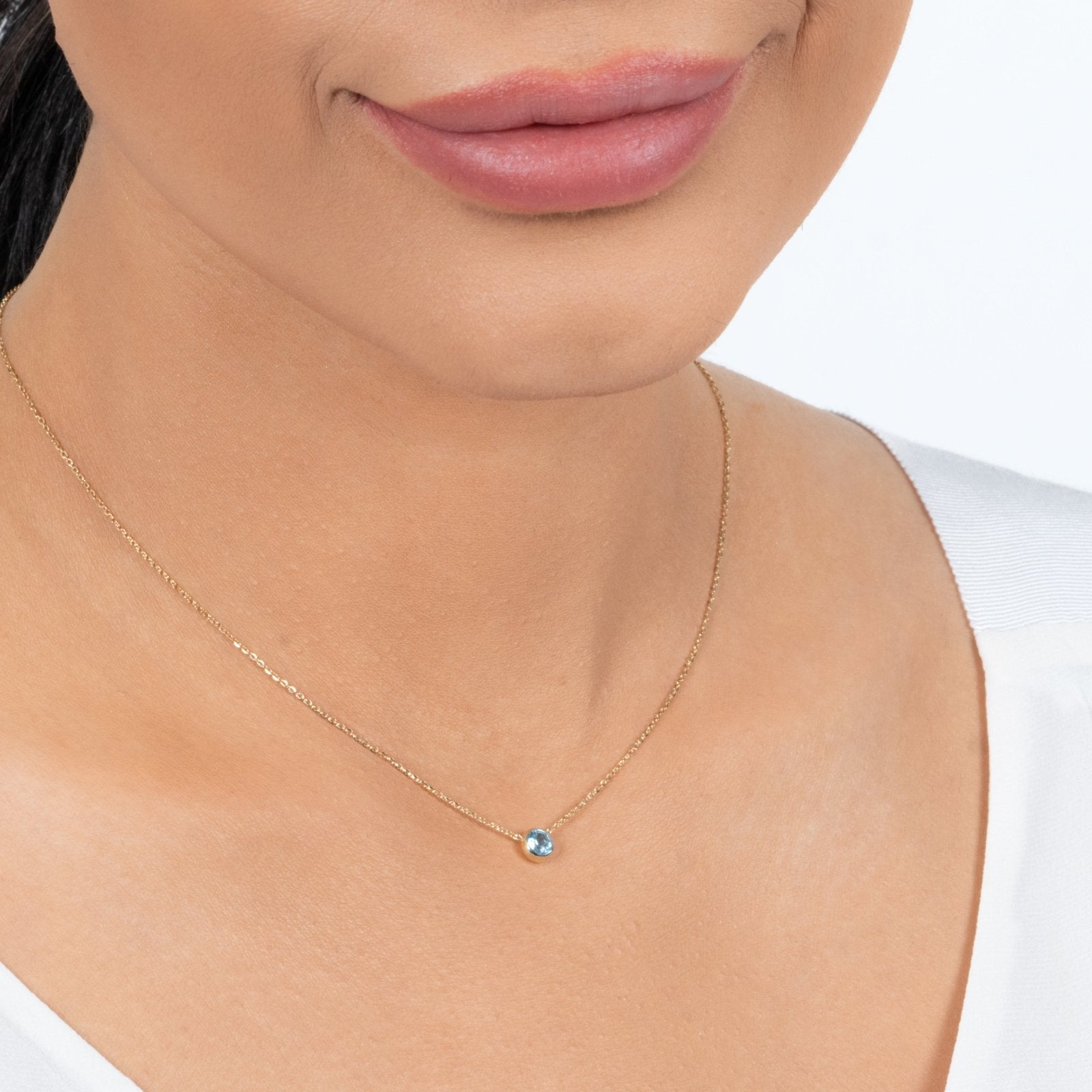 14K Solid Yellow Gold Aquamarine Pendant Necklace - Elegant Bezel Setting for Women, Perfect for Weddings, Anniversaries & Special Occasions