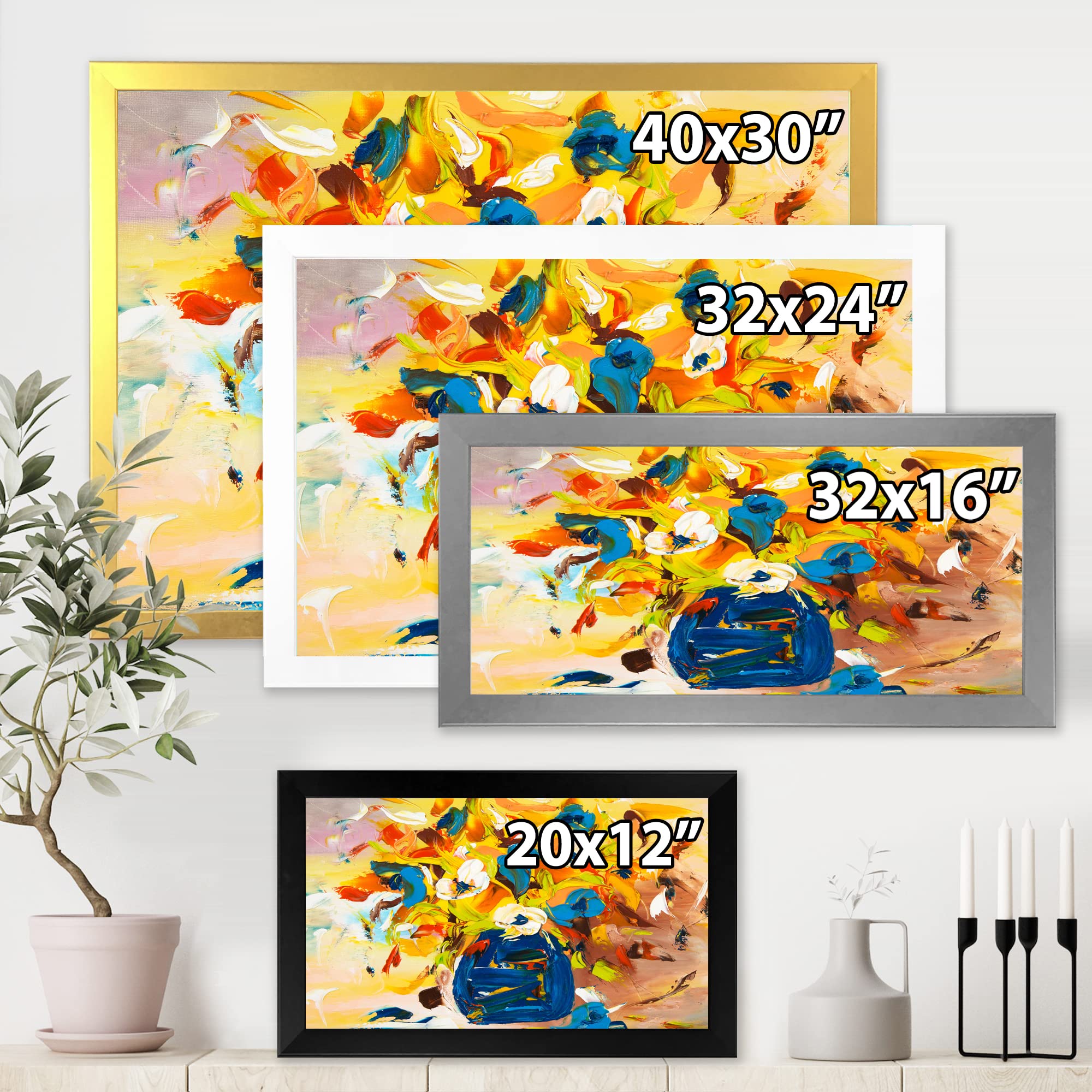 DesignQ Vibrant Yellow and Blue Flower Bouquet Framed Wall Art - Perfect for Living Room, Bedroom & Office Decor