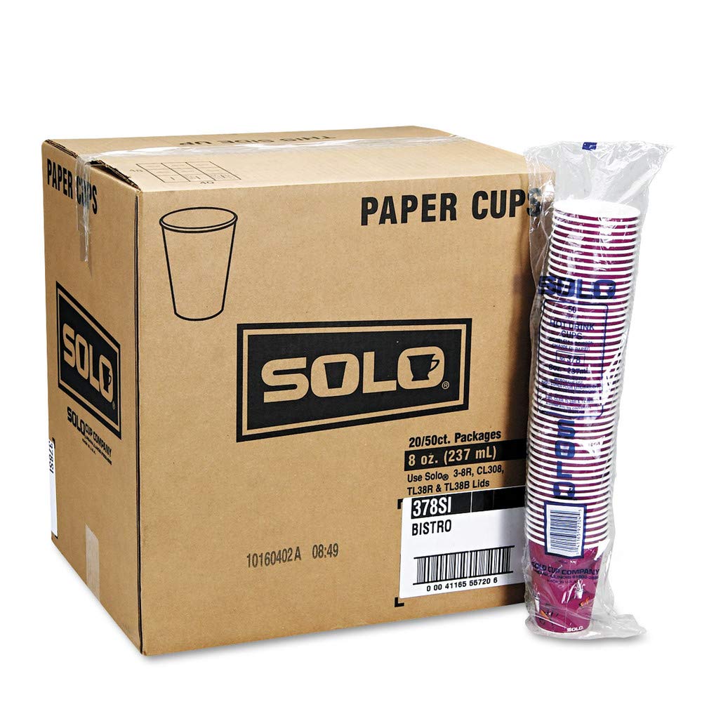 Premium 8oz Maroon Bistro Design Paper Hot Cups - 1000 Count (20 Bags of 50) - Ideal for Coffee Shops, Offices & Catering Events