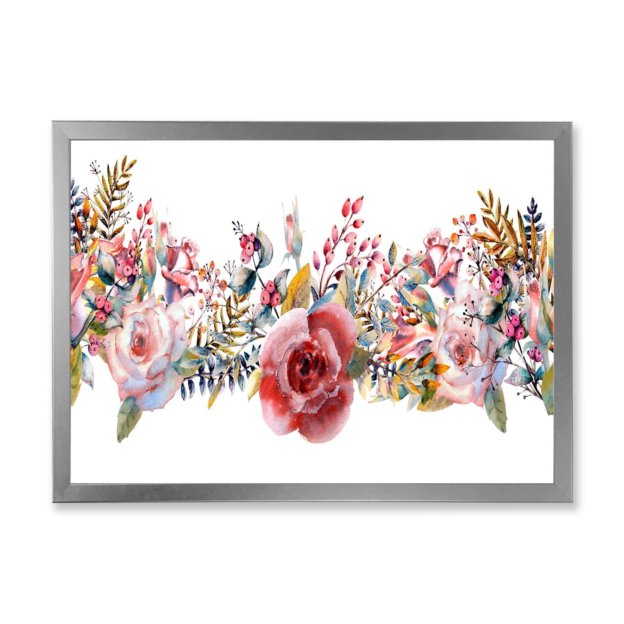 Farmhouse Framed Wall Art with Pink Roses and Wildflowers - Perfect for Living Room, Bedroom & Home Decor