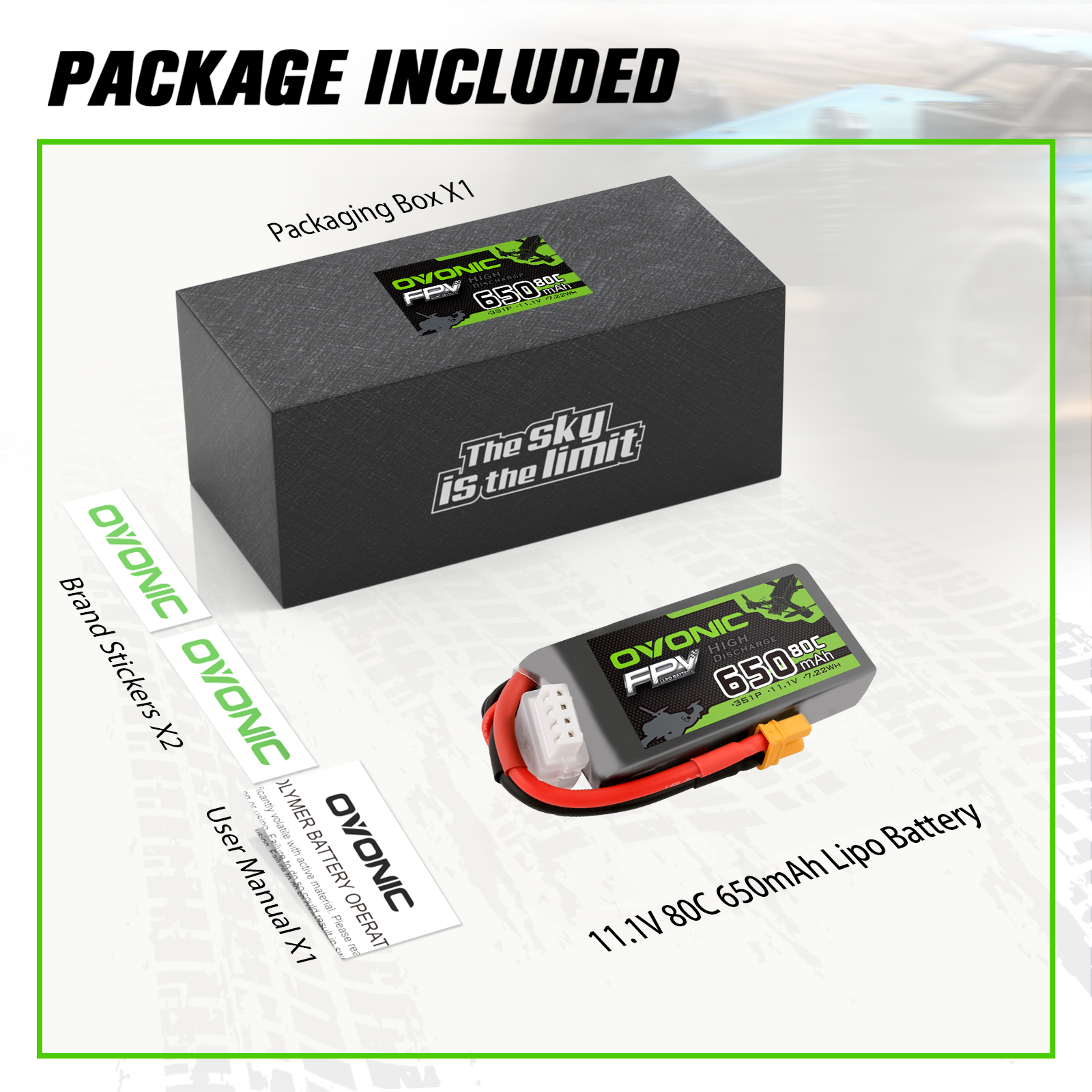 Ovonic 650mAh 3S 11.1V 80C LiPo Battery with XT30 Plug - High Performance RC Drone Battery for FPV Racing Drones (1pc or 4pcs Pack) - Perfect for Tiny Whoop, Micro Quadcopters and DIY Drone Projects