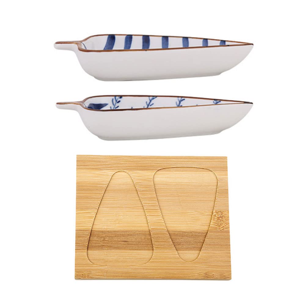 UPKOCH 12-Piece Leaf-Shaped Snack Plates Set with Wooden Serving Tray - Elegant Appetizer, Fruit & Dessert Dishes for Home, Kitchen, Restaurant, Party & Wedding Buffet Serving