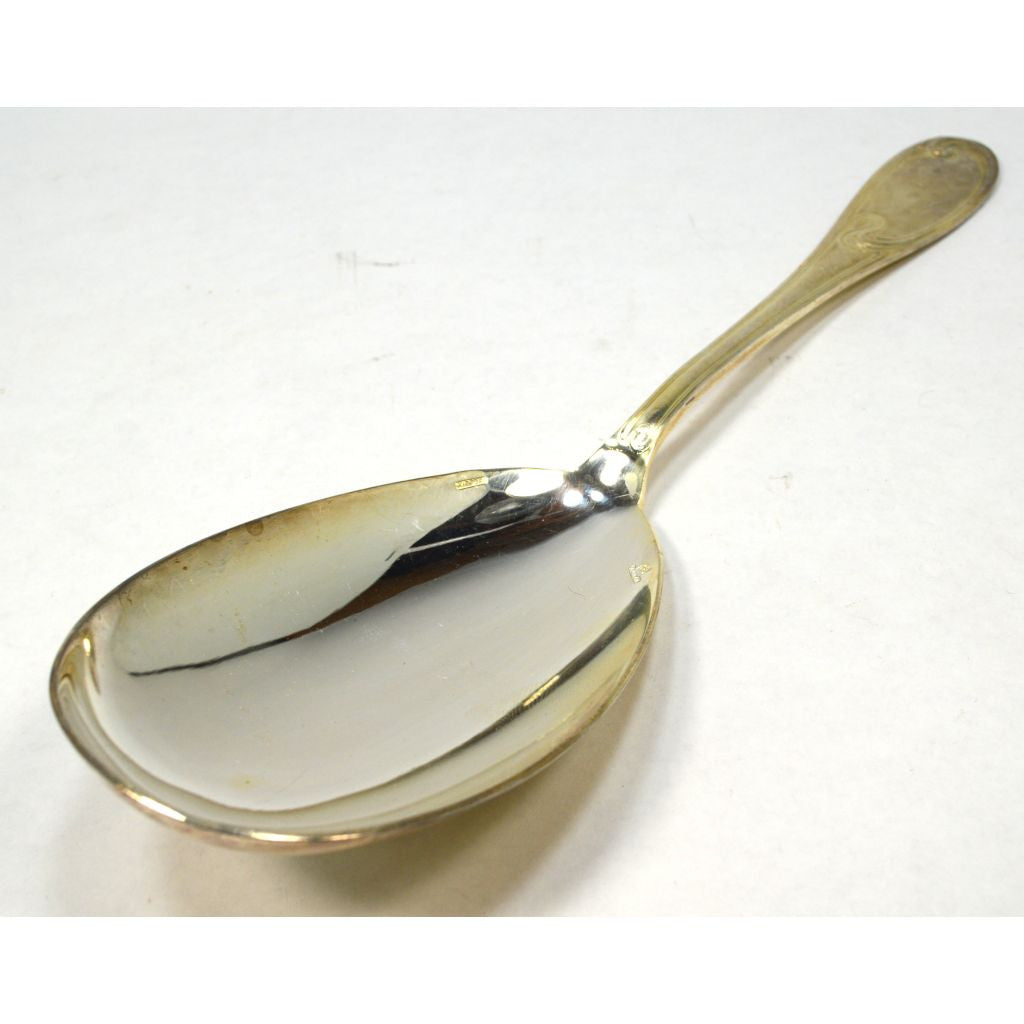 Antique ERCUIS Silver Plated French Oval Serving Spoon with Wave Pattern - Perfect for Elegant Dining, Tea Parties & Vintage Table Settings