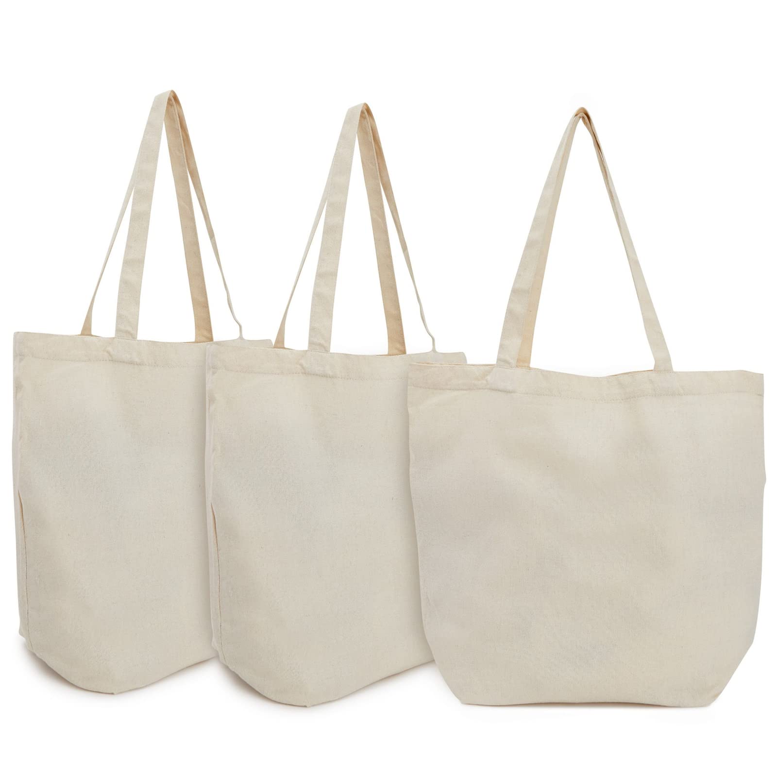 Okuna Outpost Reusable Canvas Grocery Bags - Eco-Friendly Non-Woven Cloth Tote Bags with Sturdy Handles for Shopping, Groceries & Farmers Market (16.5 x 19.5 Inches, 3 Pack) - Perfect for Grocery Hauling, Beach Trips & Picnics