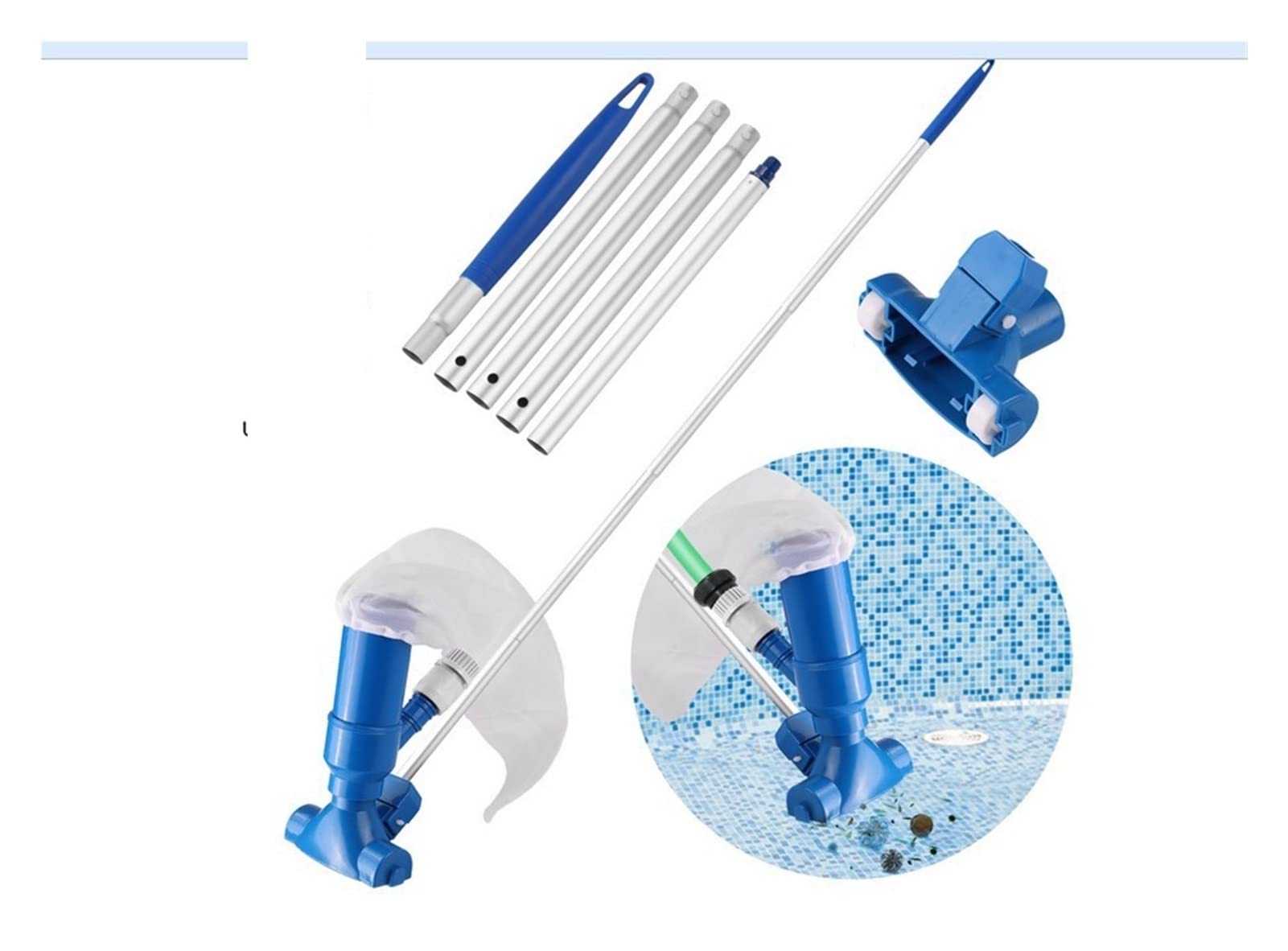 Portable Pool Vacuum Cleaner - Handheld Swimming Pool Cleaner with Suction Head & Brush for Pond, Fountain, Spa - Blue (Ideal for Quick Cleaning & Maintenance of Small Pools)