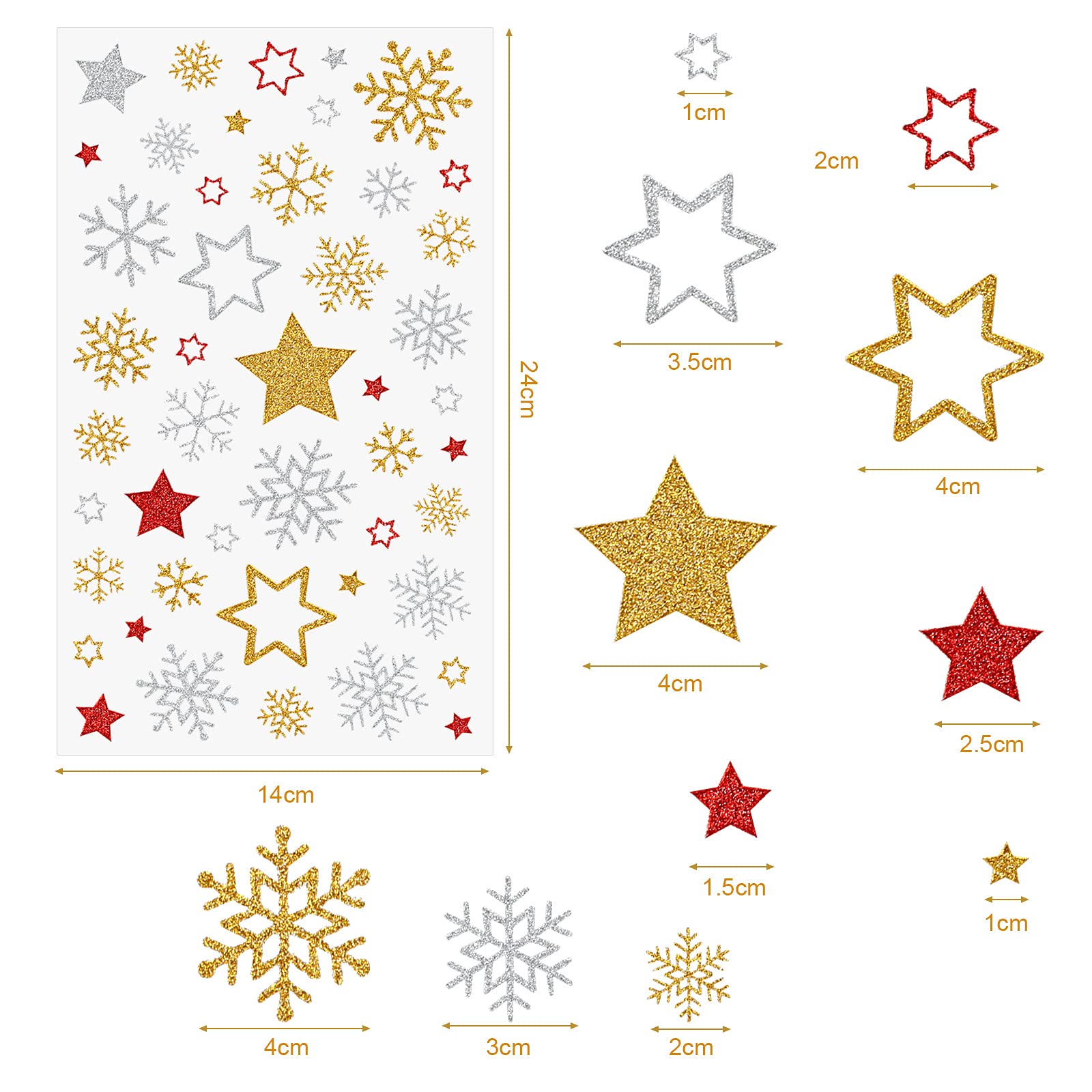 KESOTE Glitter Christmas Stickers - 5 Sheets Self-Adhesive Holiday Star & Snowflake Stickers for DIY Crafts, Greeting Cards, Gift Wrapping & Festive Decorations | Perfect for Christmas Party Decor, Scrapbooking & Holiday Envelopes