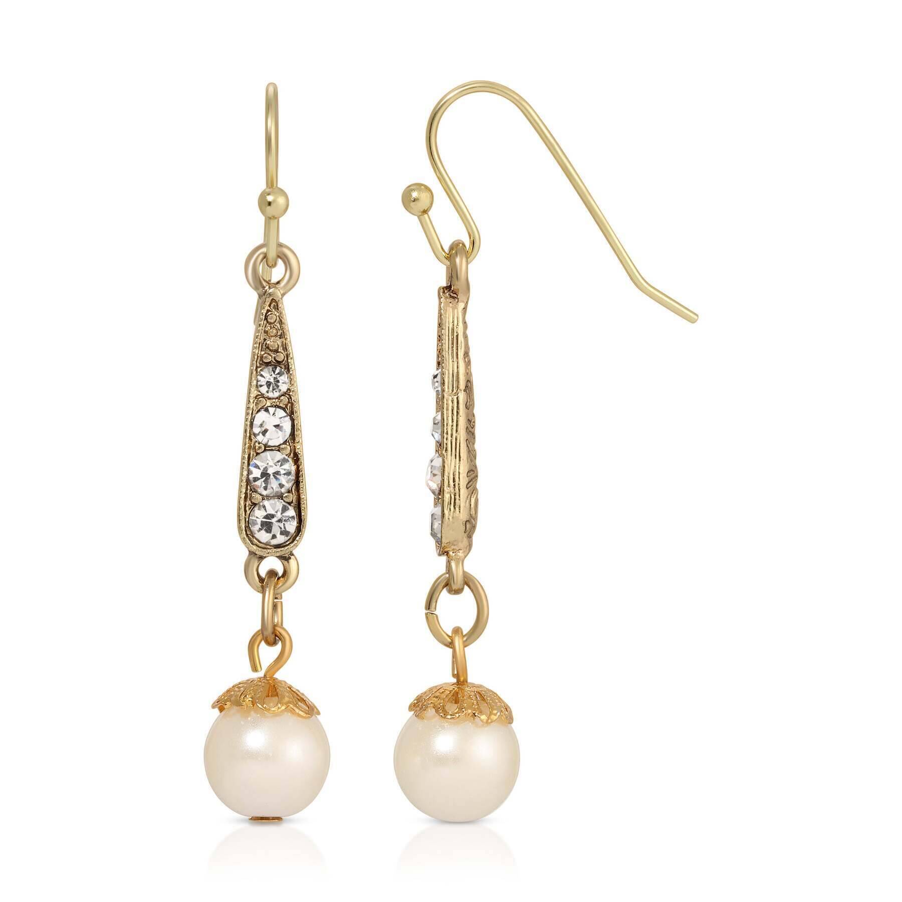 Vintage 1928 Art Deco Crystal Faux Pearl Drop Dangle Earrings for Women - Perfect for Weddings, Parties & Evening Events