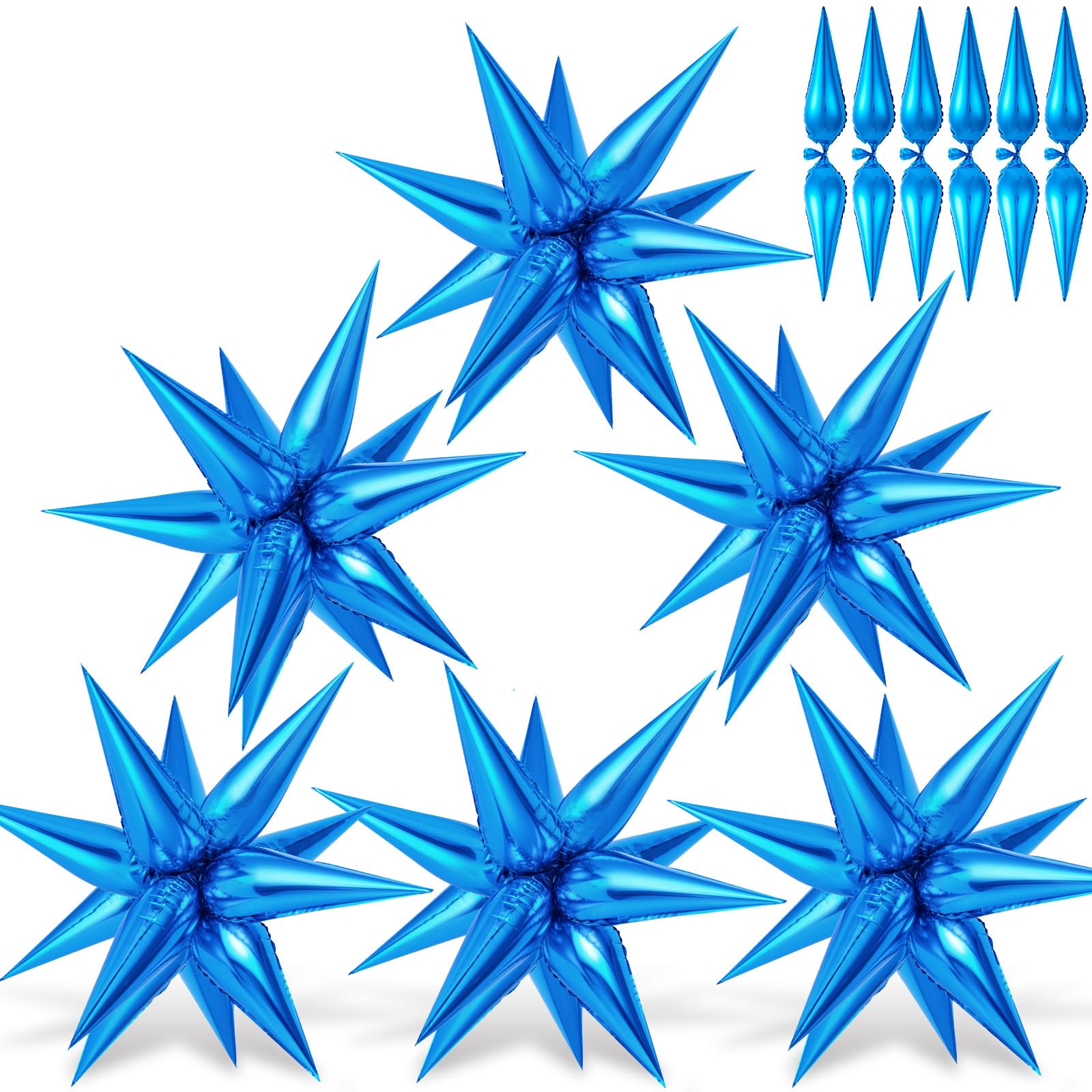 72-Piece Blue Star Balloons - 26 Inch Blue Foil Cone Balloons for Birthday & Baby Shower Decorations | Explosion Starburst Mylar Balloons with 12-Point Star Design - Perfect for Party Backdrops, Ceiling Decor, and Photo Booth Props