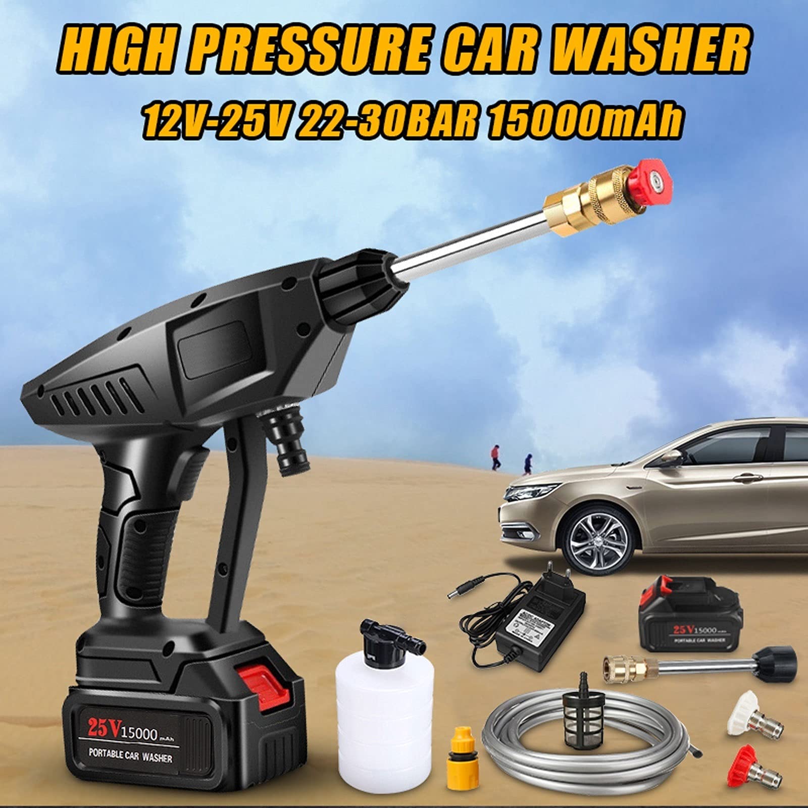 Cordless Pressure Washer 435PSI - Electric Portable Car Washer with 15000mAh Battery - High Pressure Water Sprayer for Car Washing, Garden Watering, Patio & Driveway Cleaning - Perfect for Home, Garage & Outdoor Use