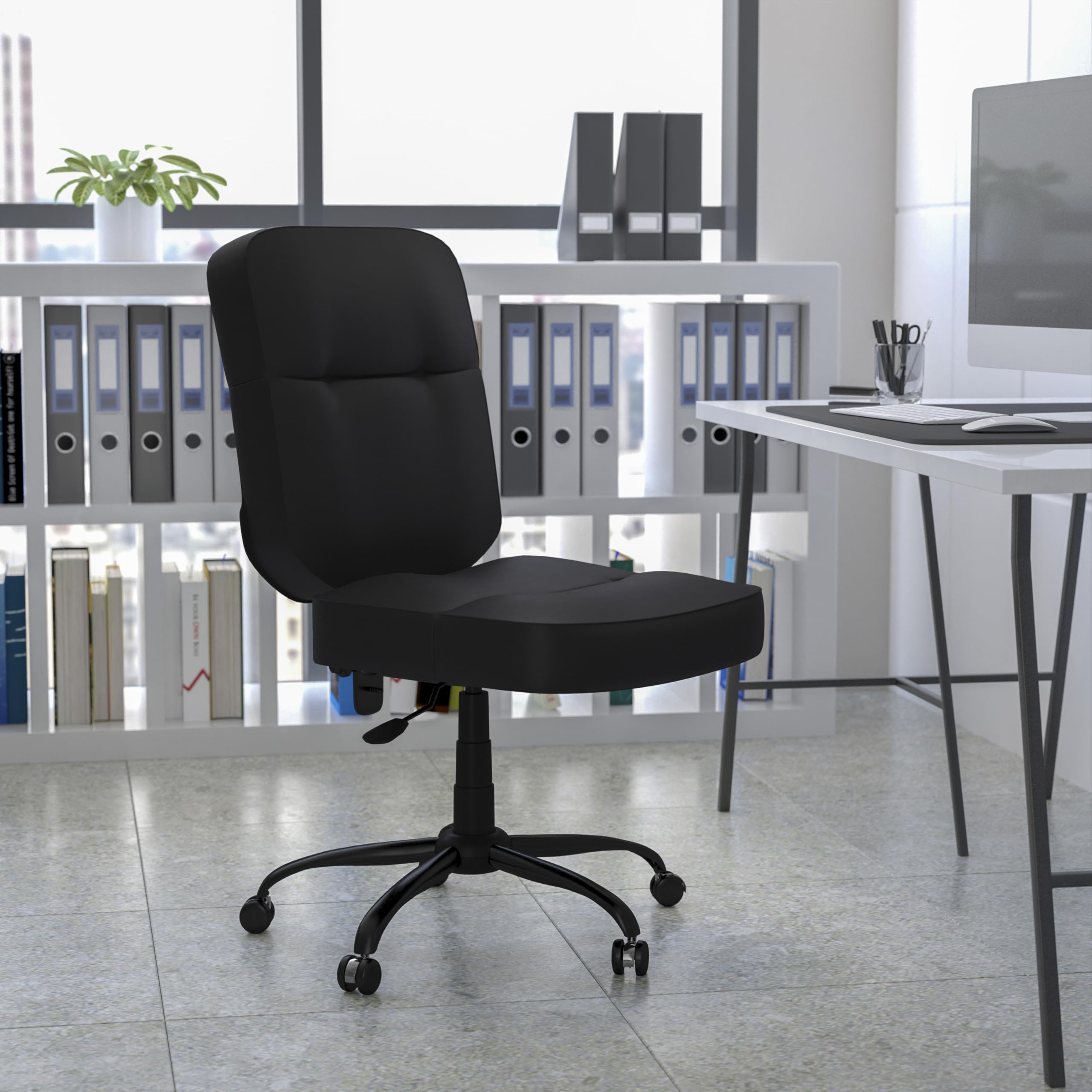 Flash Furniture HERCULES Series Big & Tall 400 lb. Capacity Black LeatherSoft Executive Swivel Ergonomic Office Chair with Rectangle Back - Perfect for Home Office, Gaming, and Professional Workspaces