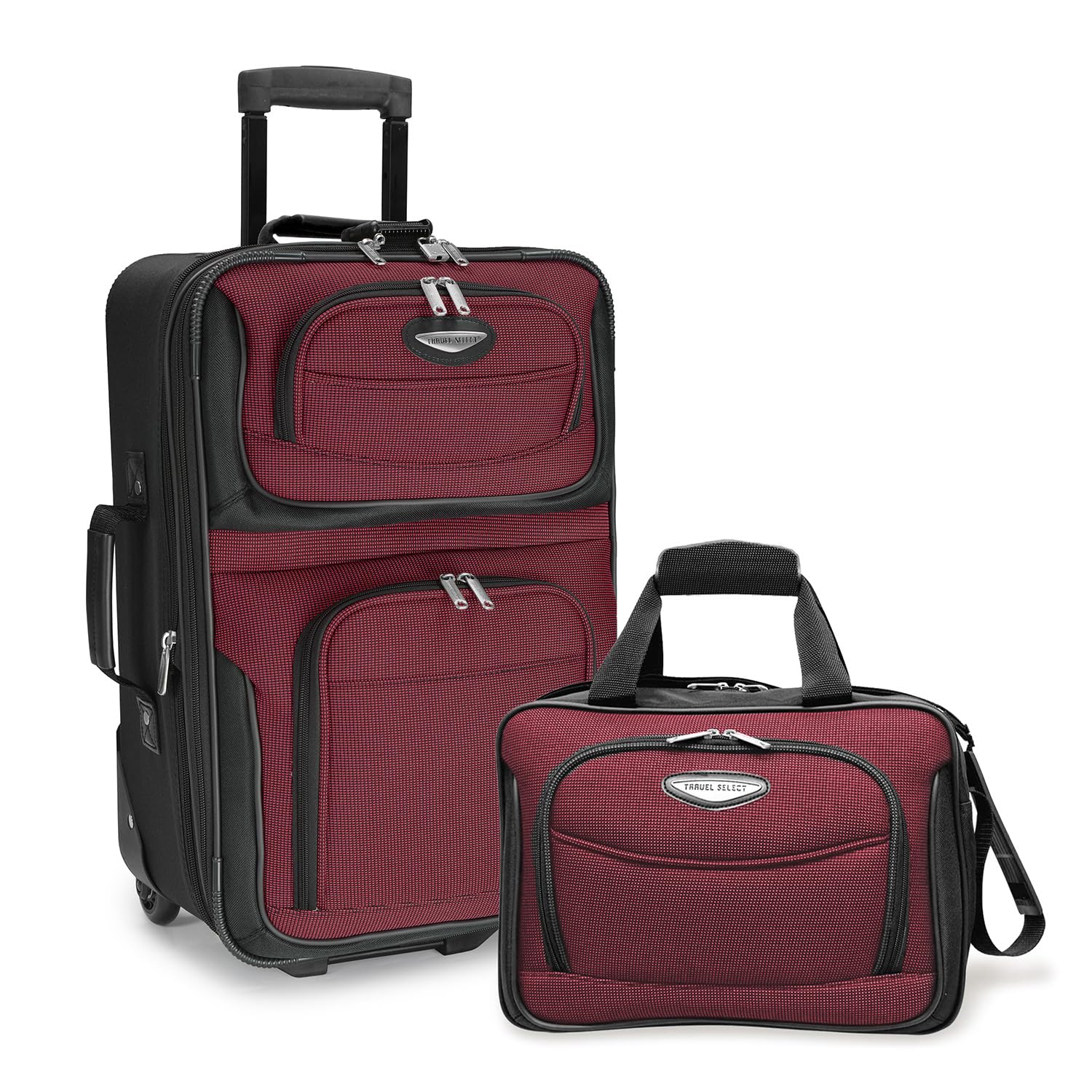 Travel Select Amsterdam Expandable Rolling Upright Luggage Set - 2-Piece Burgundy Suitcase for Air Travel & Business Trips | Durable Spinner Wheels & TSA Lock