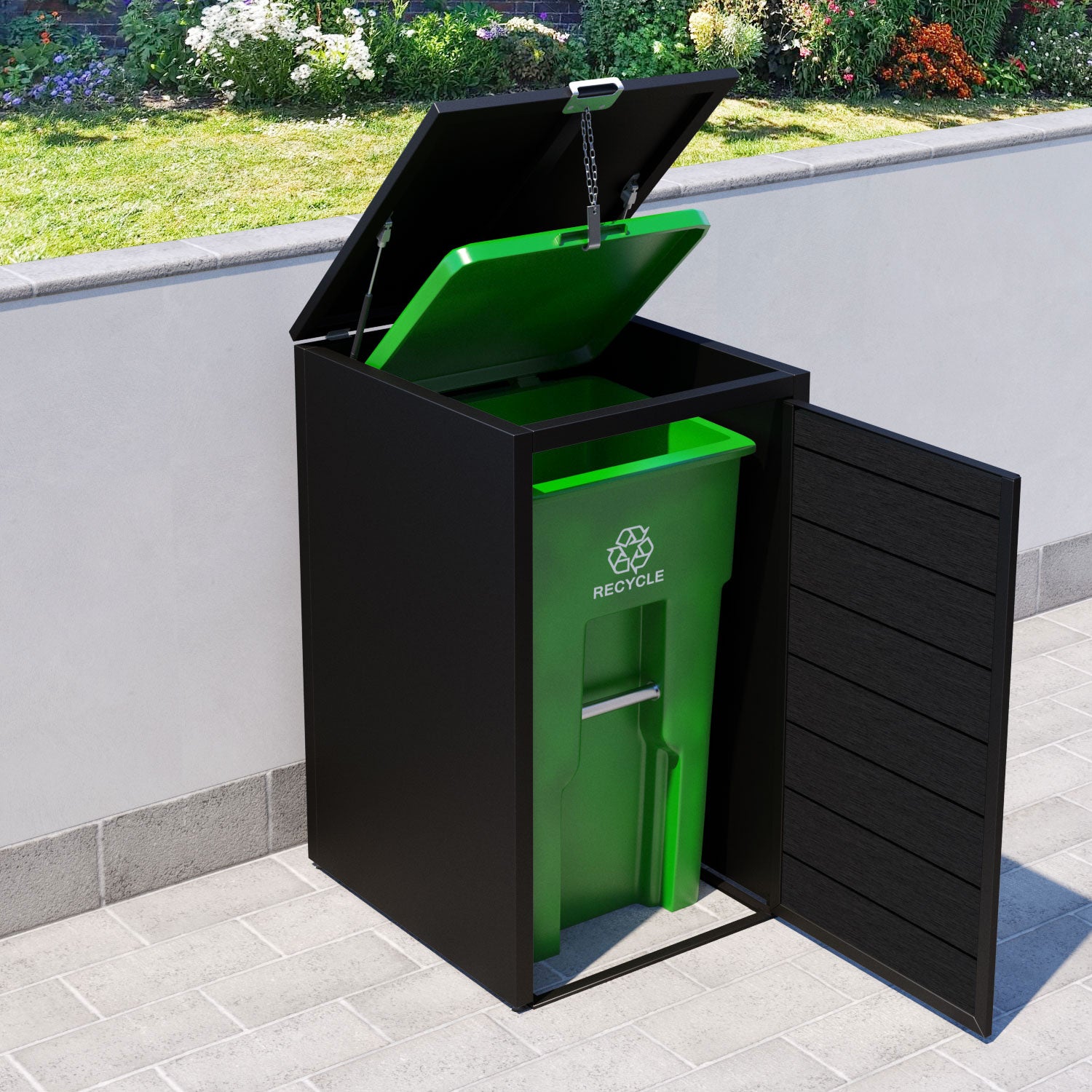 Black 1 Bin Storage Cabinet with Fusion Door Slat - Perfect for Garage, Kitchen, and Office Organization