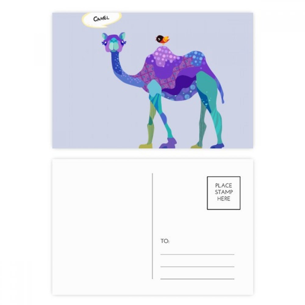 Vibrant Cartoon Postcard Set - Purple Camel & Blue Bird Design for Birthday, Thank You, Greetings | Perfect for Mailing, Scrapbooking & Home Decor