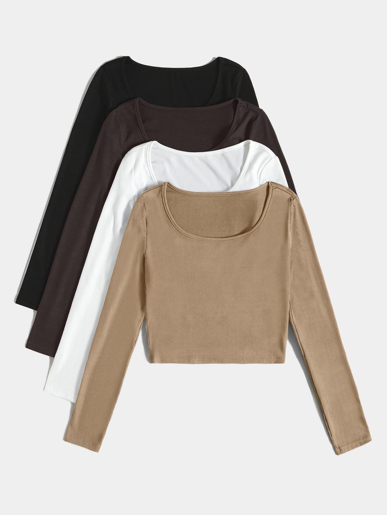 XENIS Women's Long Sleeve Ribbed Knit T-Shirts 4-Pack - Fall Fashion Crew Neck Tops for Work, Home & Casual Wear | Office Outfits, Lounge Wear & Everyday Comfort