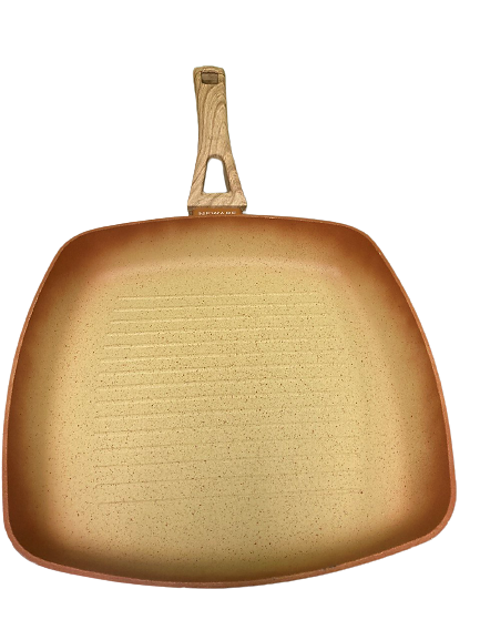 NEWARE Terracotta Square Grill Pan 11-Inch (28cm) - Perfect for Searing Meat, Vegetables & More - Ideal for Grilling, Roasting & Browning in Kitchen & Outdoor Cooking