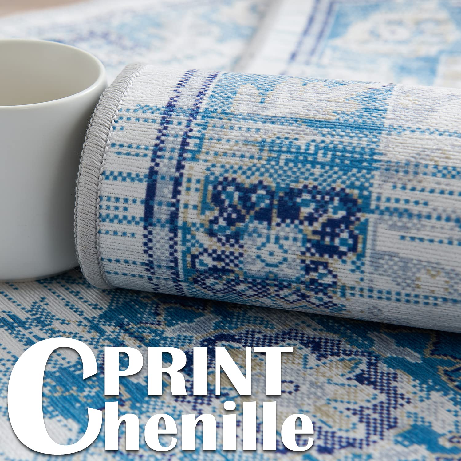 Jinchan Washable Blue Floral Print 5x7 Non-Slip Accent Rug - Soft Foldable Thin Bath Mat for Bedroom, Living Room, Dining Room | Perfect for Home Decor, Guest Rooms & Cozy Spaces