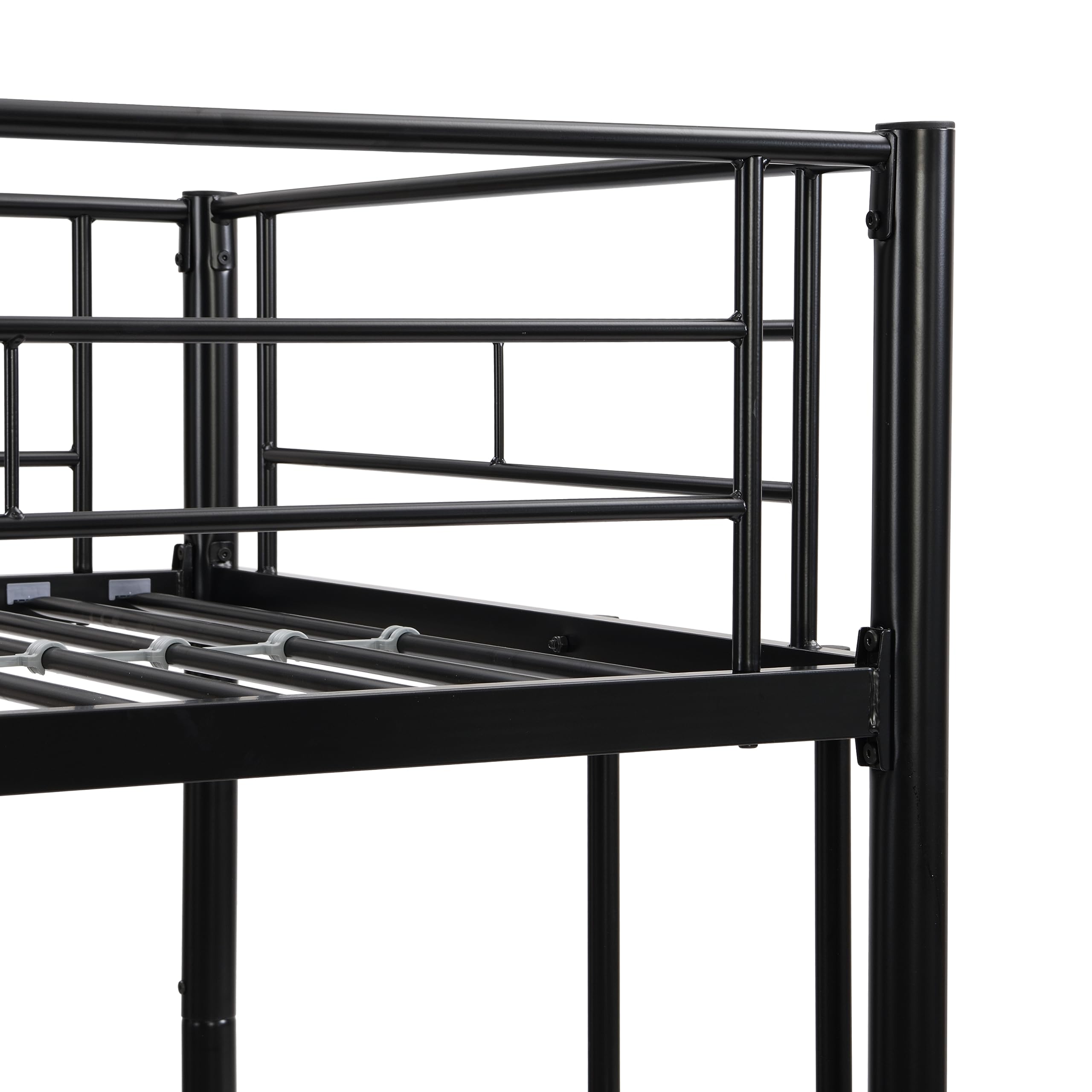 Yehha Sturdy Metal Bunk Bed for Kids & Teens - Twin Over Twin Bunk Bed Frame with 2 Ladders & Full-Length Safety Guardrail - No Box Spring Required - Quiet & Convertible to 2 Separate Beds - Youth Black - Perfect for Kids' Bedrooms, Dormitories & Space-Saving Small Rooms
