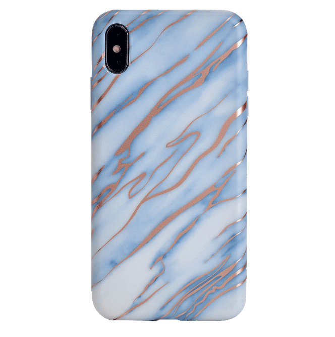 Sky Blue Rose Gold Chrome Marble iPhone Case - Elegant Protective Cover for iPhone 12/13/14 Pro Max | Perfect for Everyday Use, Travel & Gift Giving