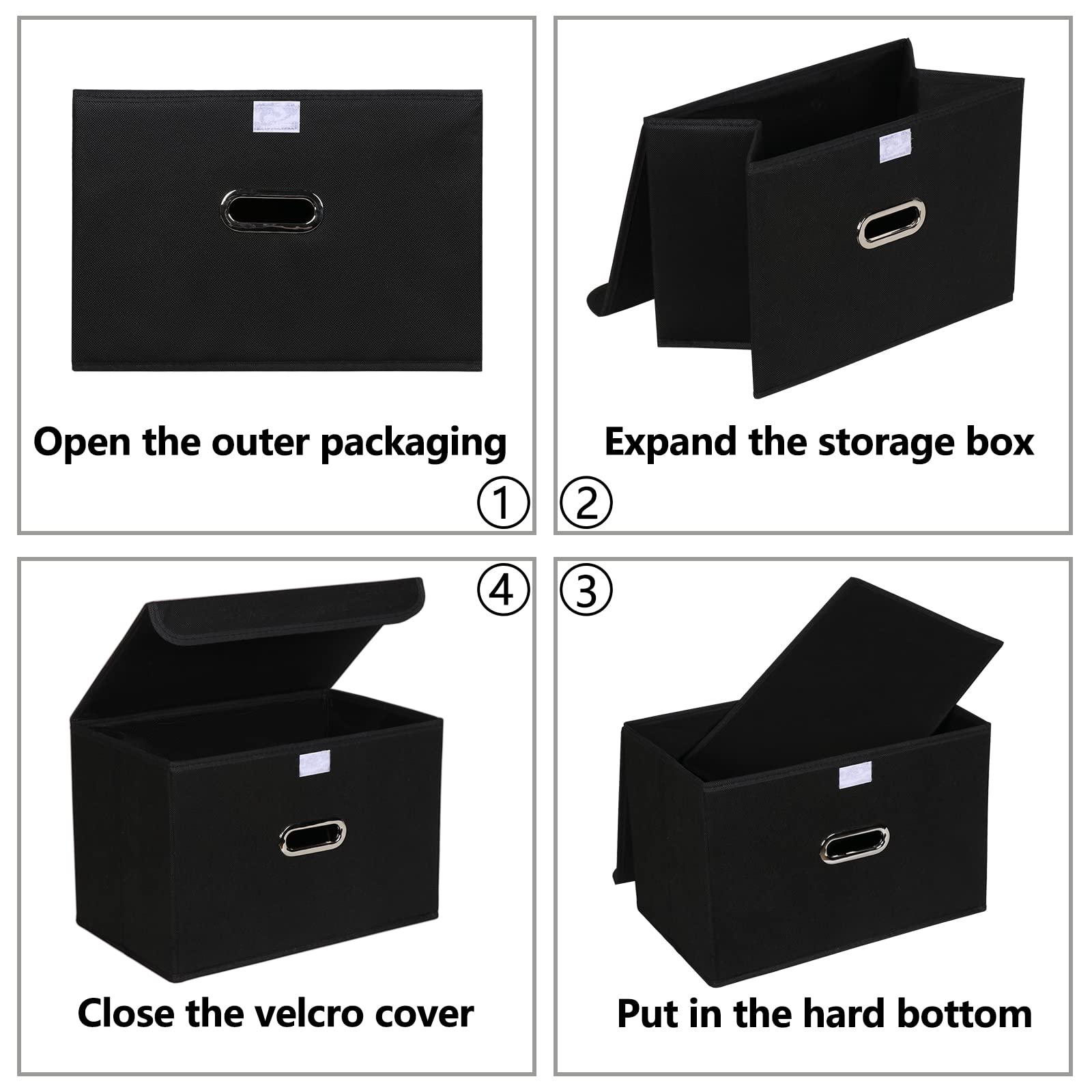 Foldable Fabric Storage Cube Bin with Lid & Handles - Collapsible Organizer Basket with Removable Divider for Home, Closet, Office & Nursery (Black, 3-Pack) - Perfect for Toys, Blankets & Seasonal Storage