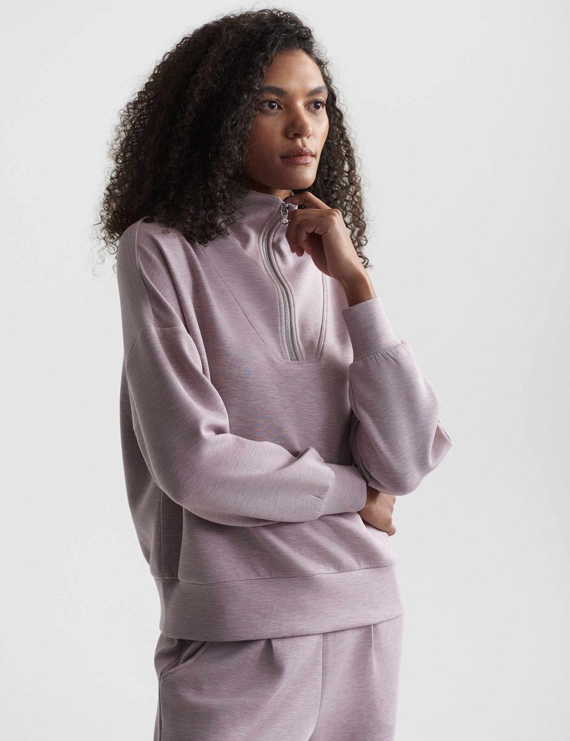 Hawley Half Zip Sweater for Women - Soft Mauve Marl Pullover | Casual Loungewear, Outdoor Activities & Layering Essential