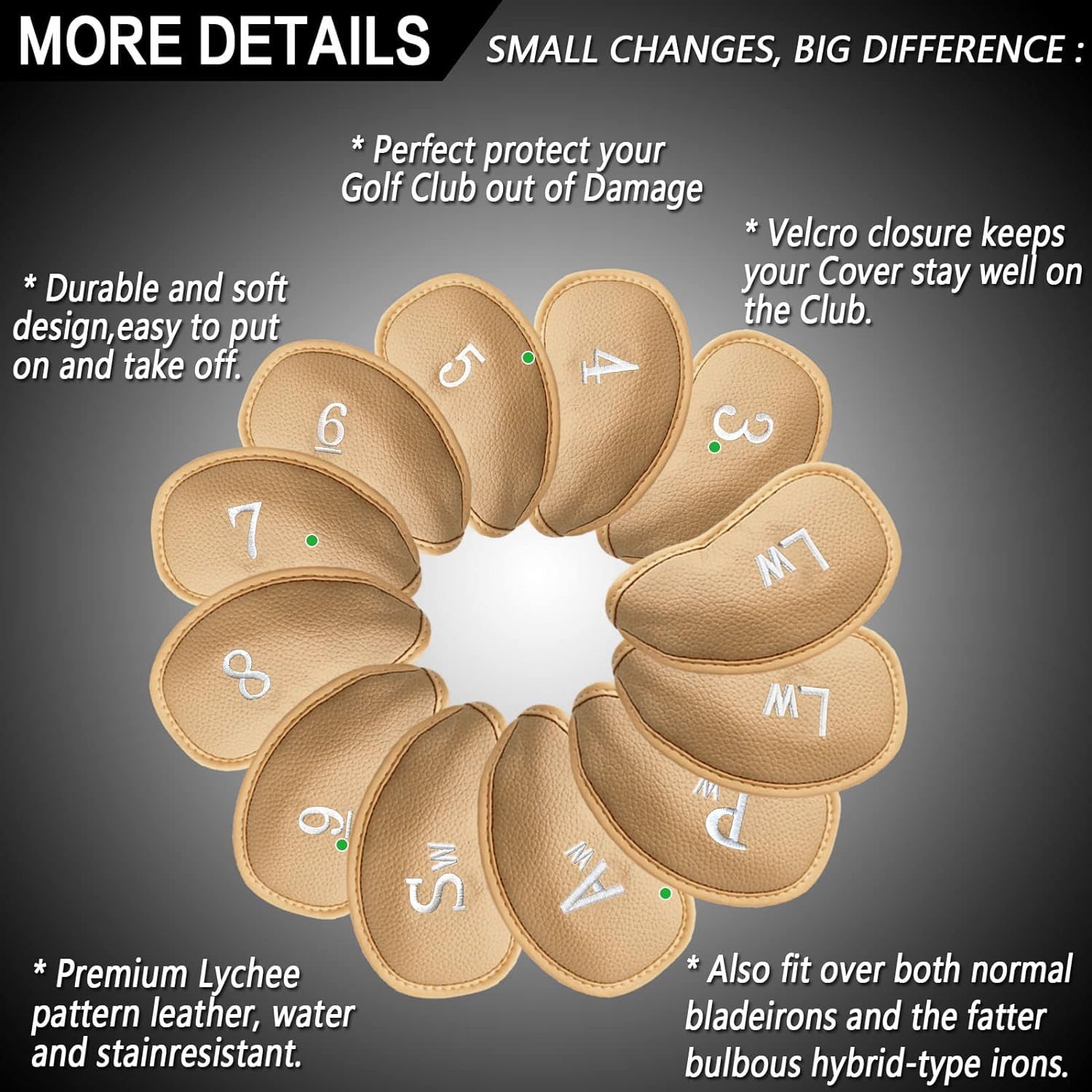 Premium 12-Piece Synthetic Leather Golf Iron Head Covers Set - Universal Fit for Most Iron Clubs | Durable Club Protection | Ideal Gift for Golfers | Perfect for Course Play & Club Storage