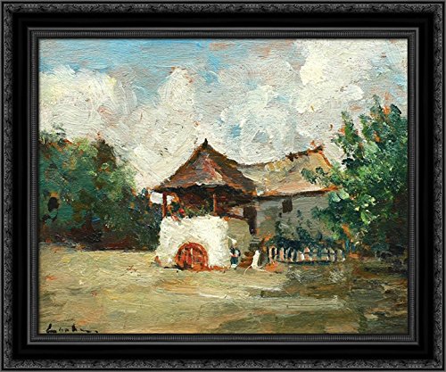 Stefan Luchian 24x18 Black Ornate Wood Framed Canvas Art - Handmade Wall Decor for Living Room, Bedroom & Office - Vintage House in Oltenia Painting - Perfect Gift for Art Lovers