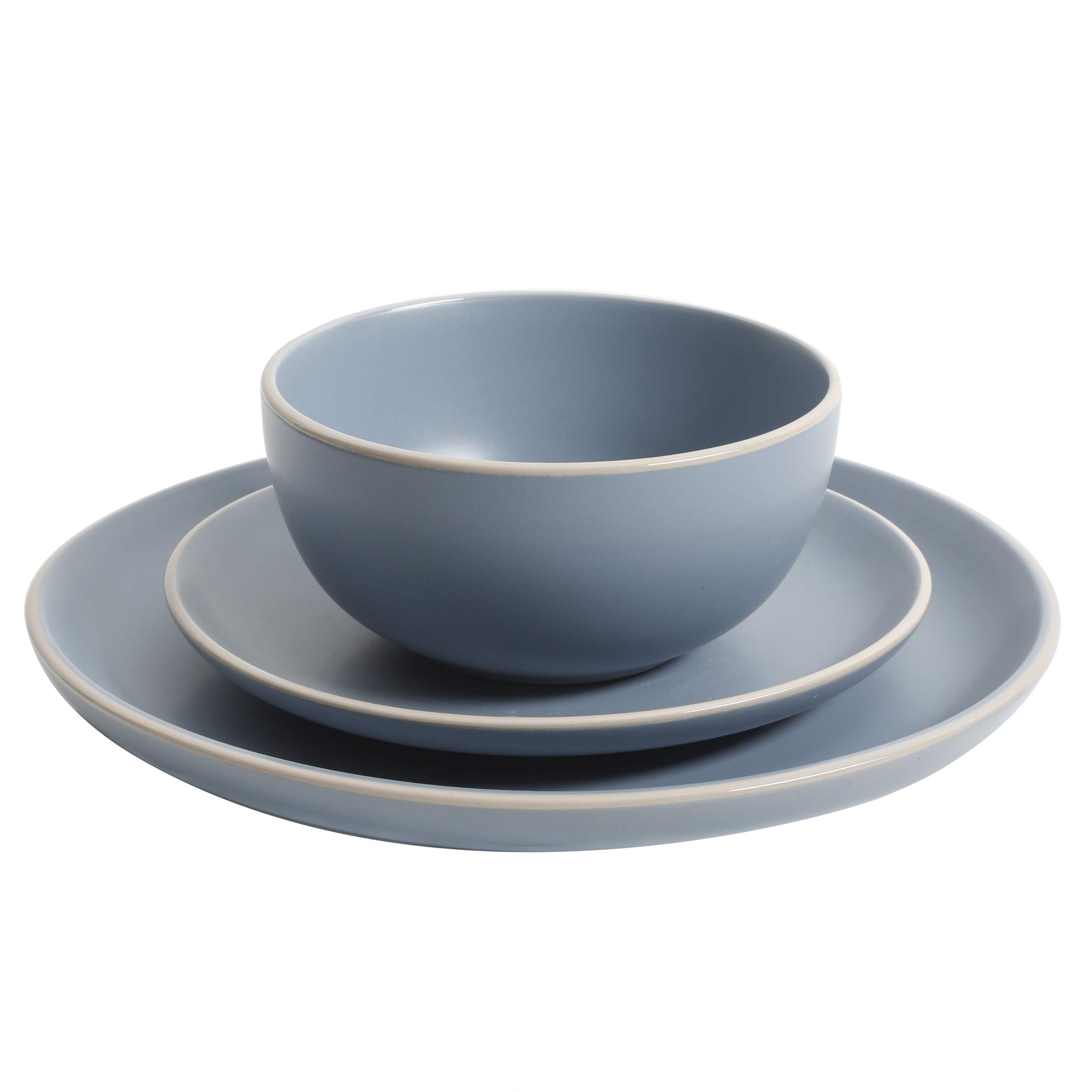 Gibson Home Rockaway Round Stoneware Dinnerware Set for 4 - 12 Piece Blue Ceramic Plates & Bowls | Elegant Table Setting for Family Dinners, Parties & Restaurant Use