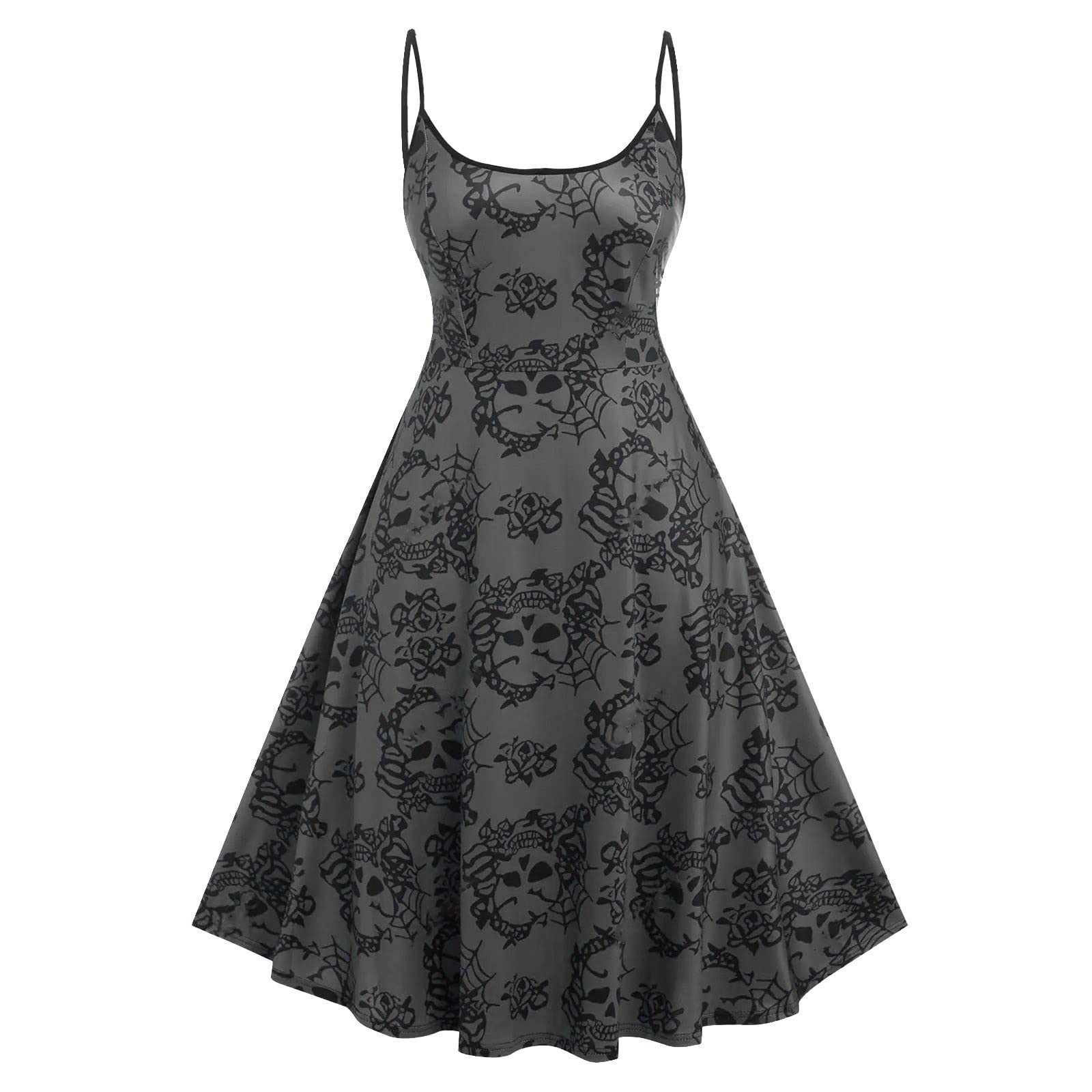 Vintage Strappy Sleeveless Cami Dress for Women - Summer & Fall Graphic Print Short Dress - Plus Size Halloween Party Outfit - Perfect for Beach, Club & Casual Wear