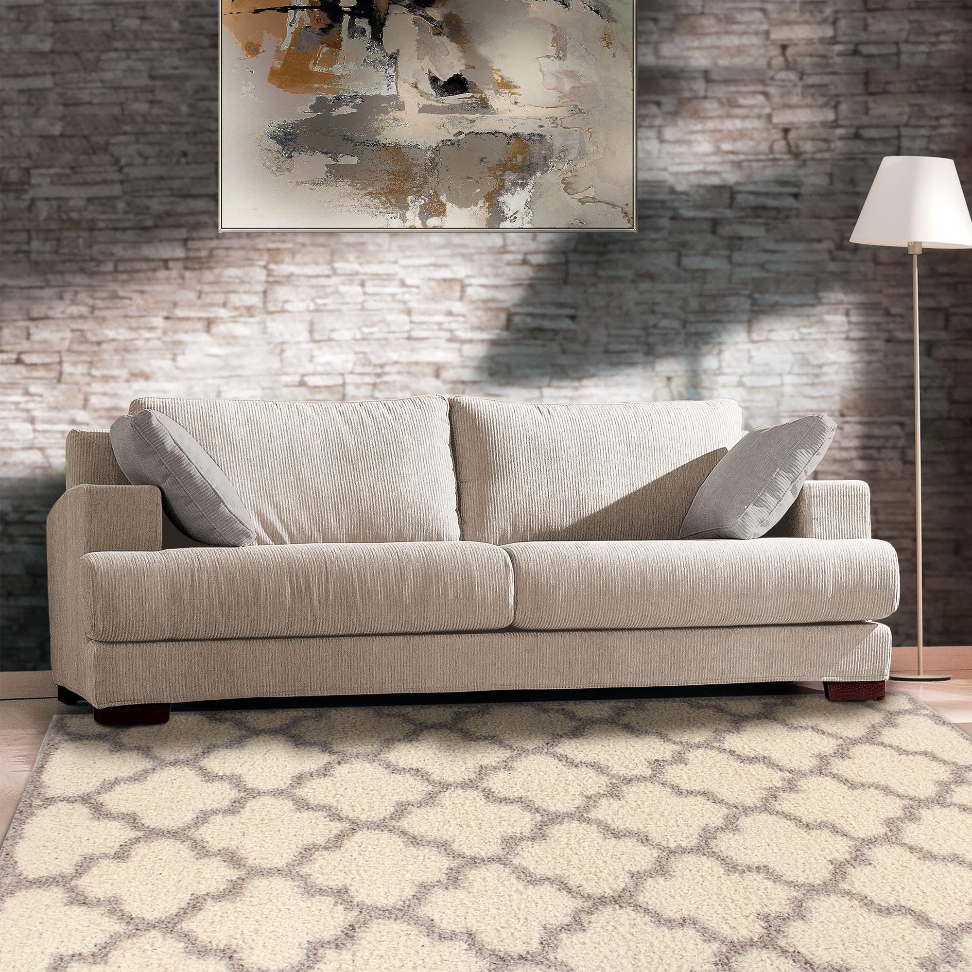 Premium Bengali Trellis Shag Area Rug 5x8 Feet - Soft Plush Gray Living Room Rug for Bedroom, Dorm & Home Decor - Cozy & Stylish Floor Carpet for Comfortable Lounge Spaces