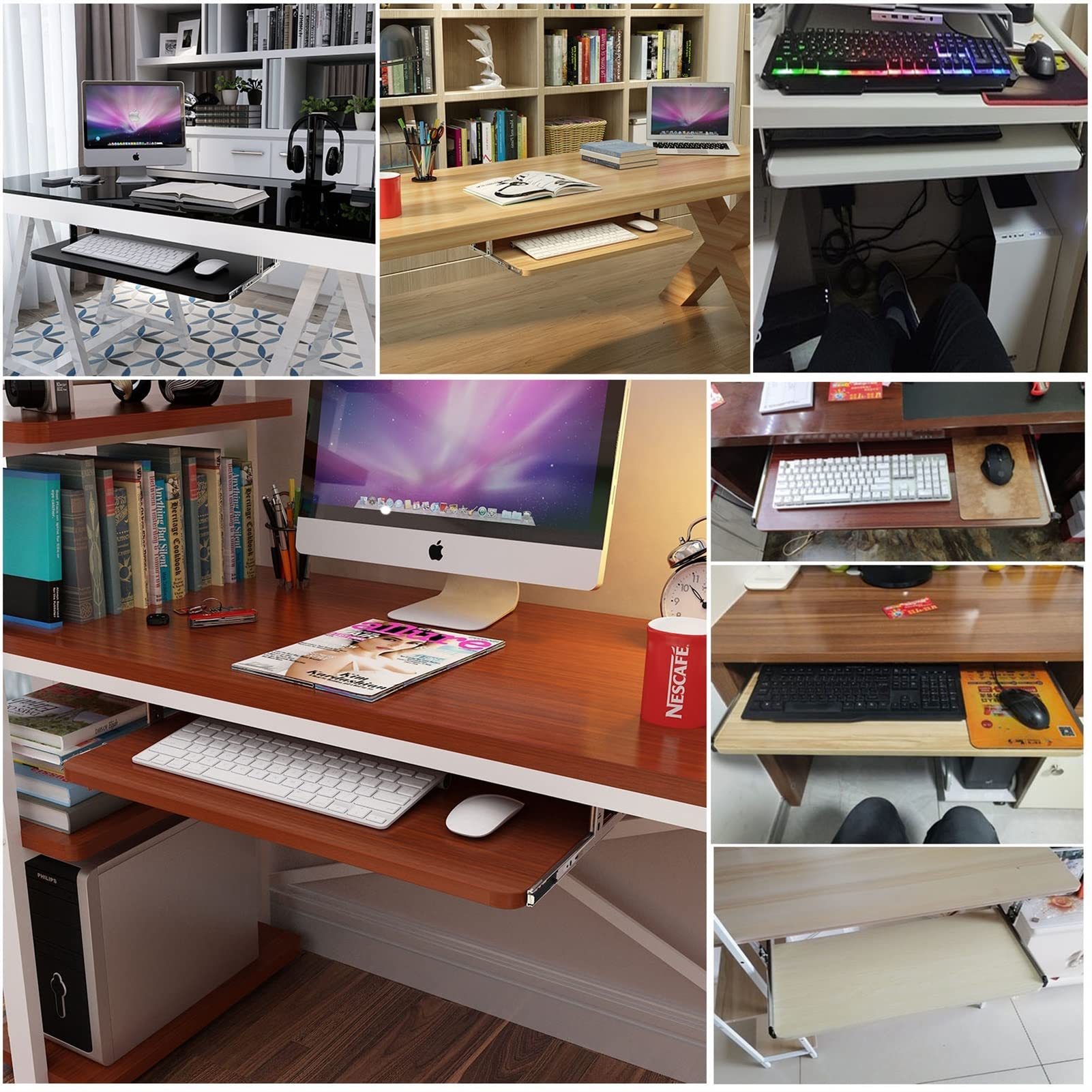 Ergonomic Sliding Keyboard Tray for Office, Home & School - Under Desk Pull-Out Keyboard Shelf with 24cm Extension - 54x27cm Maple Wood Computer Keyboard Arm Tray for Posture Improvement - Perfect for Workstations, Gaming Setups & Home Offices