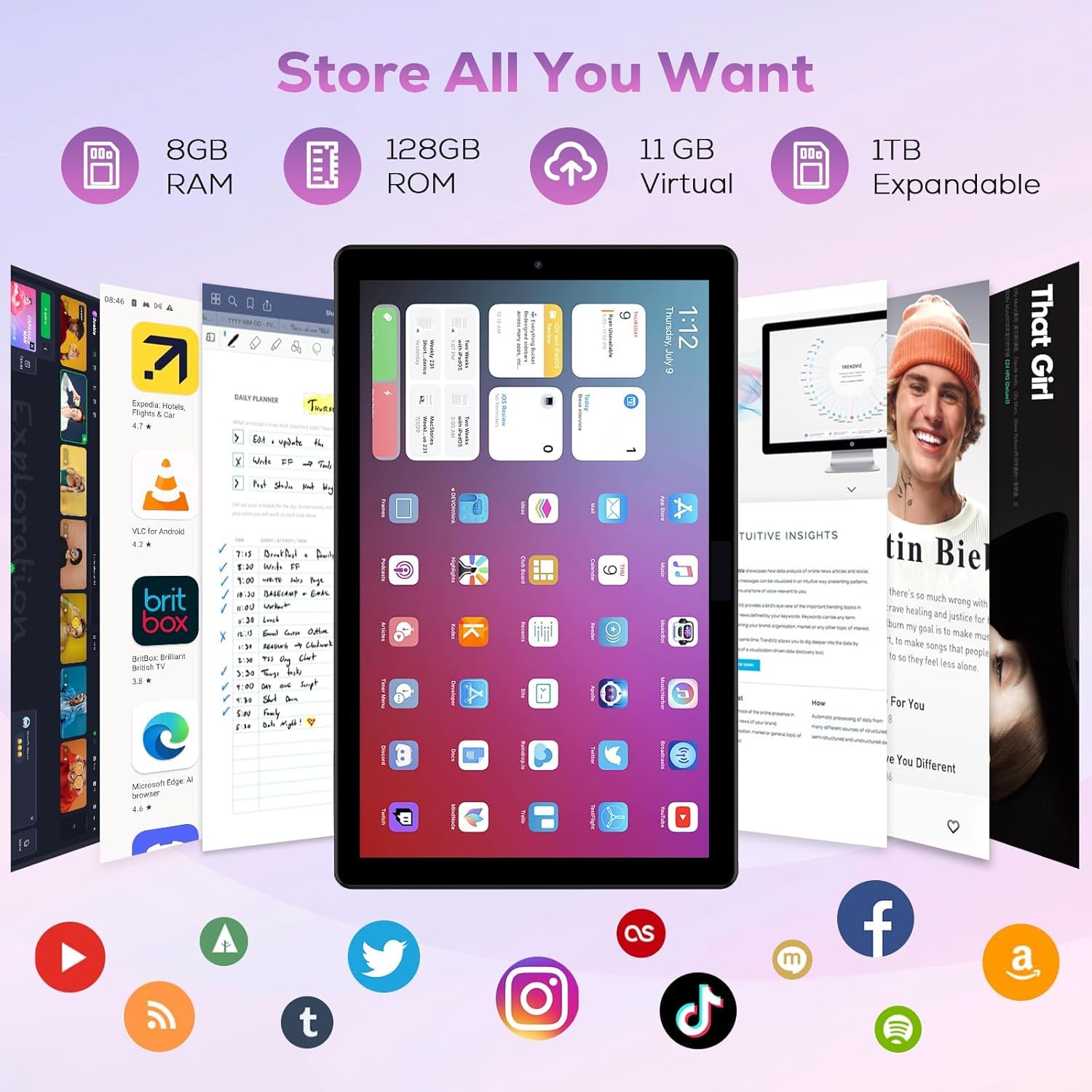 2025 Android 13 Tablet 10.1 Inch - 128GB ROM, 19GB RAM, 1TB Expandable Storage, 2.0GHz Octa-Core Processor, 1920x1200 FHD IPS Display, 8000mAh Battery, 8MP+13MP Dual Camera - WiFi Bluetooth 5.0 GPS - Includes Keyboard & Mouse (Black) - Perfect for Work, Study & Entertainment
