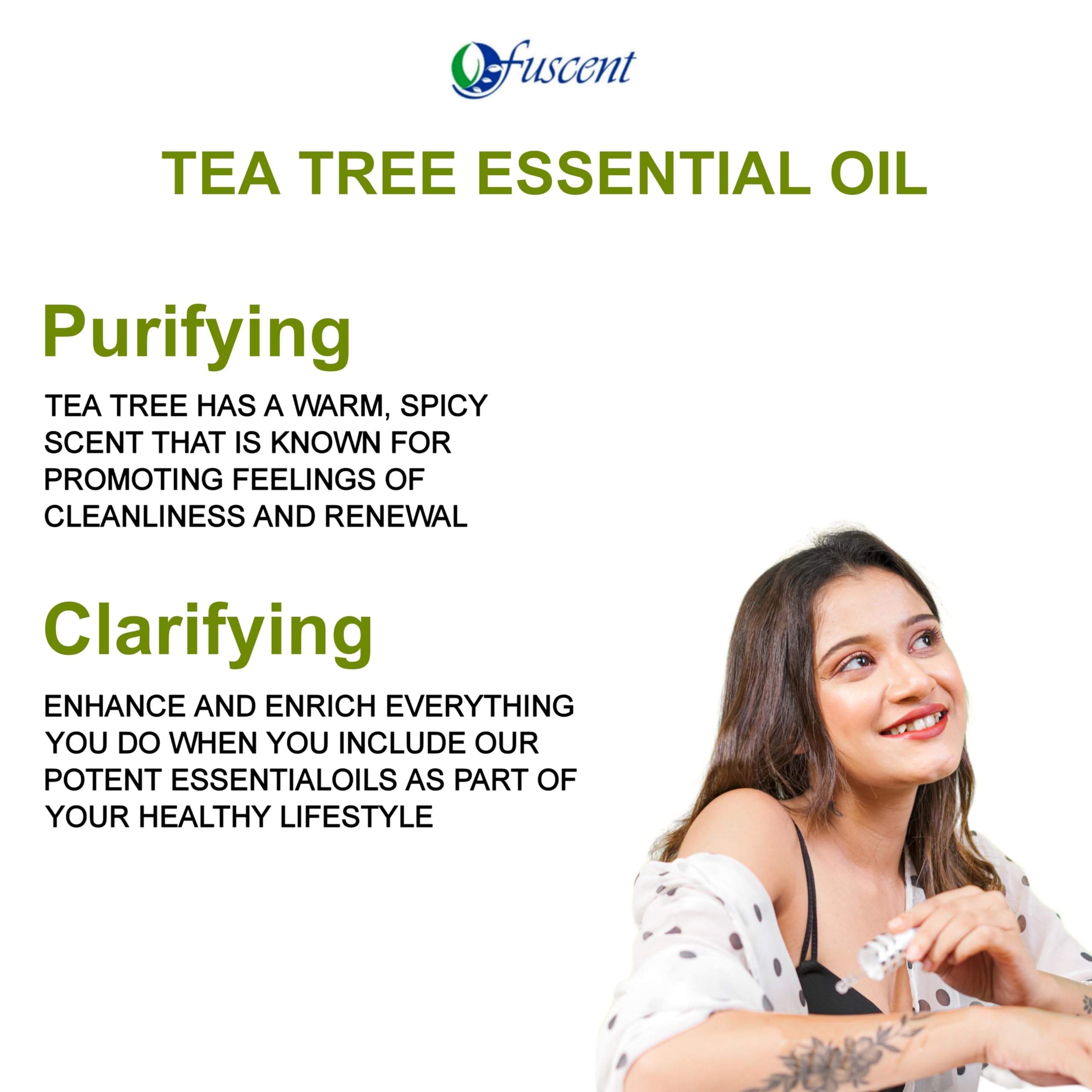 FUSCENT Premium Tea Tree & Rose Essential Oil Set (10ml x 2) - 100% Pure Organic Undiluted for Hair Care, Skin Care, Aromatherapy, Soap Making & Home Fragrance | Natural Relaxation & Wellness Essential Oils