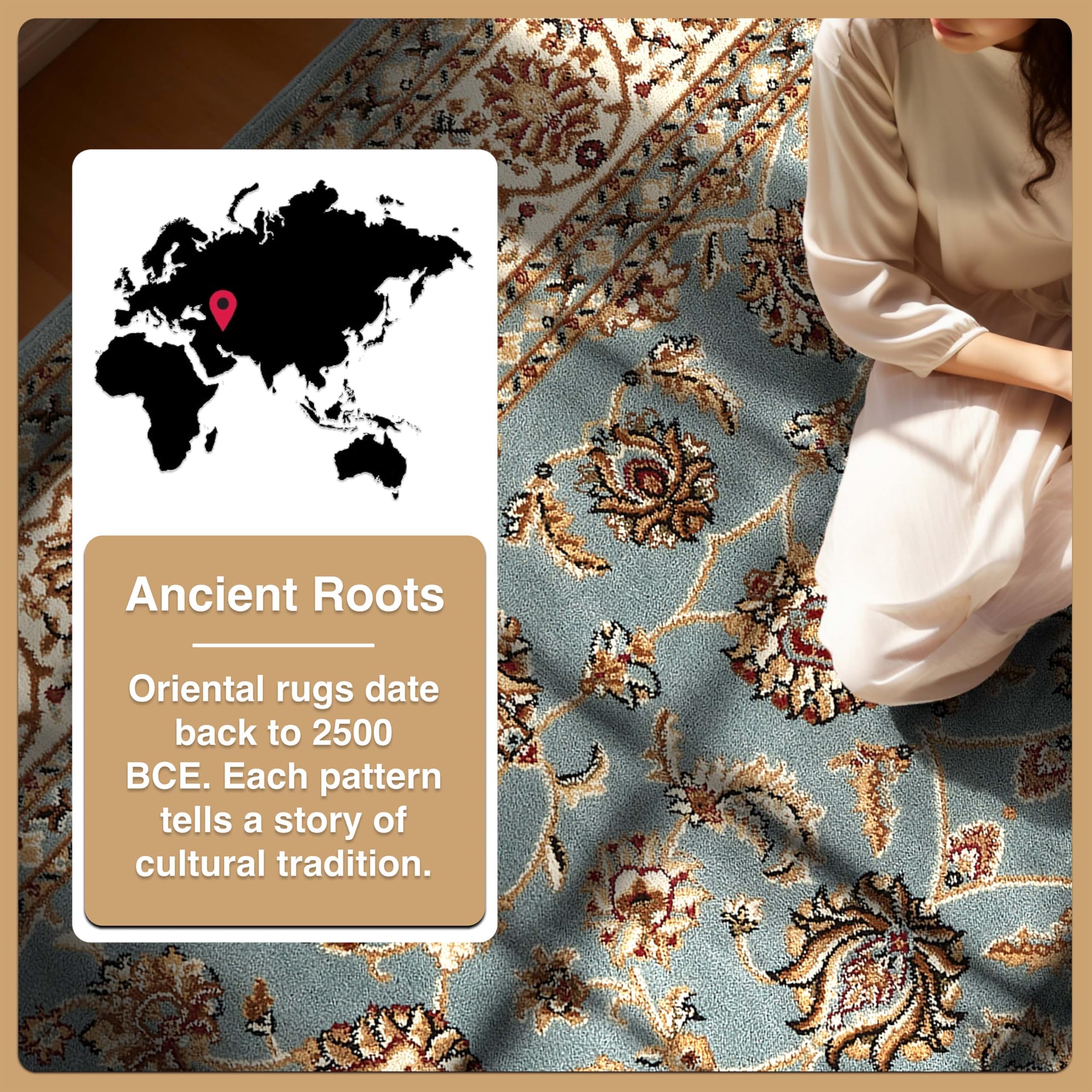 Well Woven Barclay Collection Sarouk Light Blue 8 ft Round Area Rug - Soft Non-Slip Living Room, Bedroom & Dining Room Carpet - Perfect for Home Decor, Cozy Spaces & High Traffic Areas