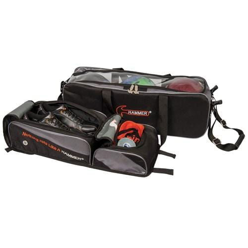 Hammer Triple Tote Plus Black Carbon Bowling Bag - Professional Bowling Equipment for Men & Women - Perfect for League Play, Tournaments & Practice Sessions