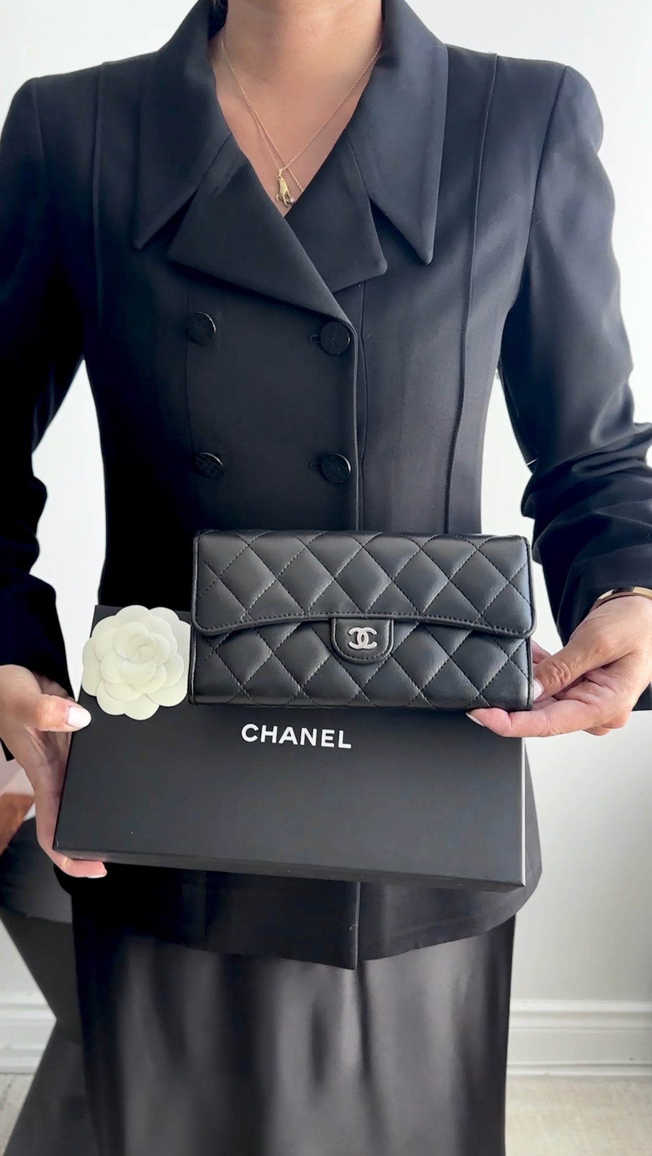 Chanel Black Lambskin Quilted Leather CC Flap Continental Wallet for Women | Luxury Designer Clutch Purse | Perfect for Evening Events, Parties & Special Occasions