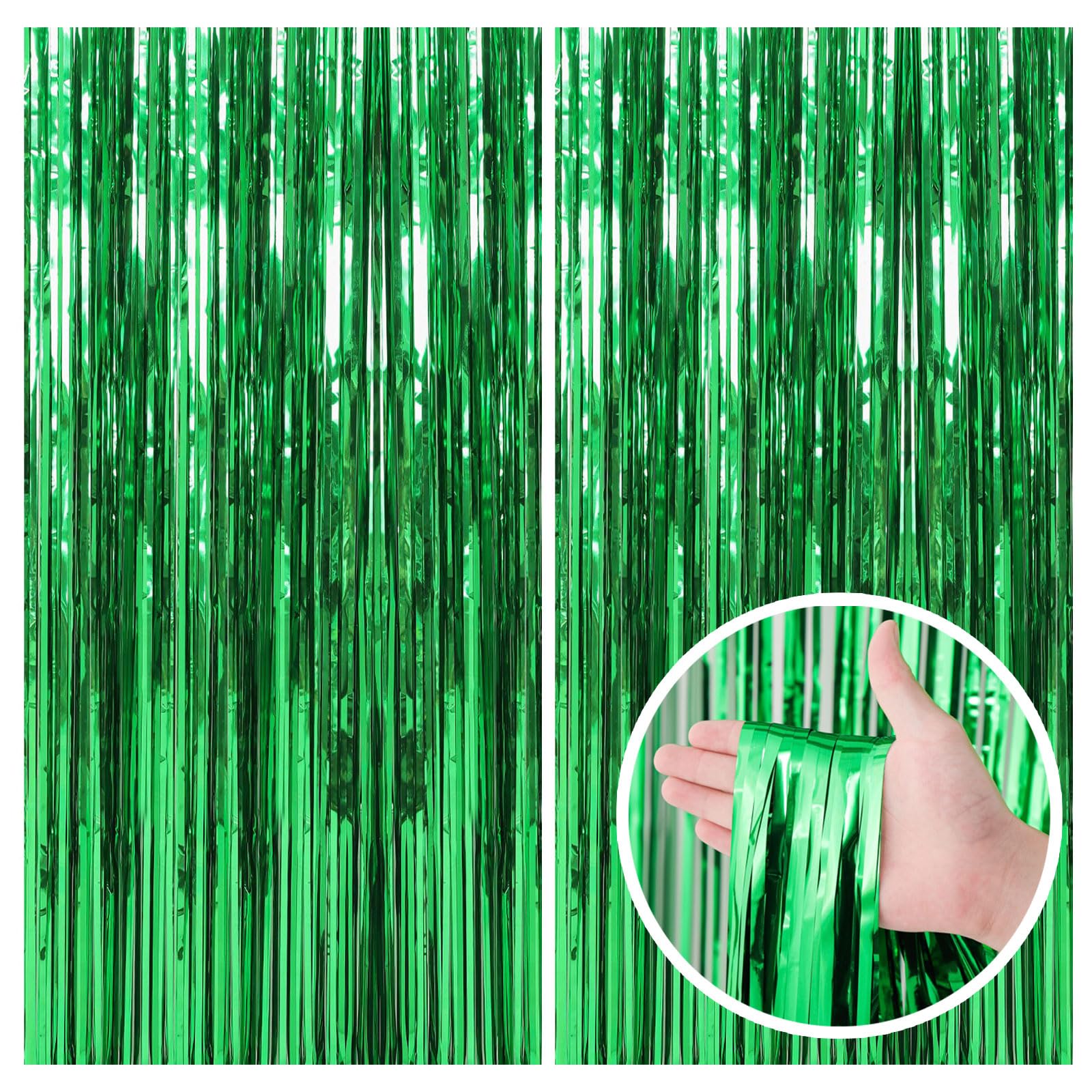 2 Pack Green Foil Fringe Streamers Backdrop - Jungle Party Decorations, Dinosaur & Animal Theme Photo Booth Background for Birthday, St Patrick's Day, Football, Christmas Celebrations - Perfect for Party Decor, Event Photography & Social Media Backdrops