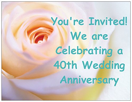 40th Wedding Anniversary Invitations with Rose Design - 50 Pack for Party, Celebration & Romantic Events