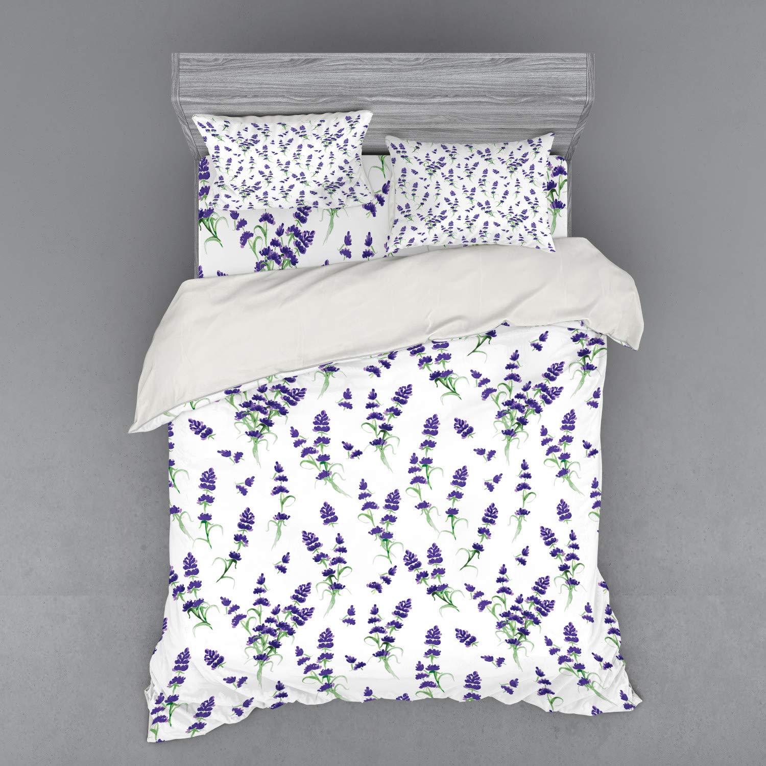 Ambesonne Floral Bedding Set - 4 Piece Queen Duvet Cover with Shams & Fitted Sheet, Watercolor Lavender Design, Essential Oil Infused for Relaxation | Perfect for Master Bedroom, Guest Room & Cozy Home Decor