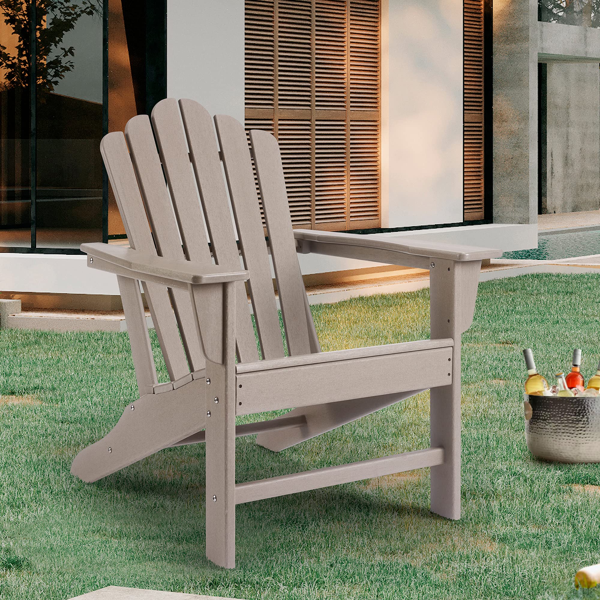 Premium Weather-Resistant Adirondack Chair - Heavy Duty Outdoor Patio Furniture for Yard, Garden, Deck & Backyard - Perfect for Relaxing, Sunbathing & Lounging (Brown, Set of 1)