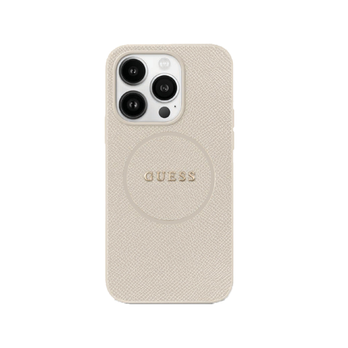 Guess Genuine PU Leather MagSafe Compatible iPhone 16 Pro Max Case - Slim Protective Beige Cover for Everyday Use, Work & Travel