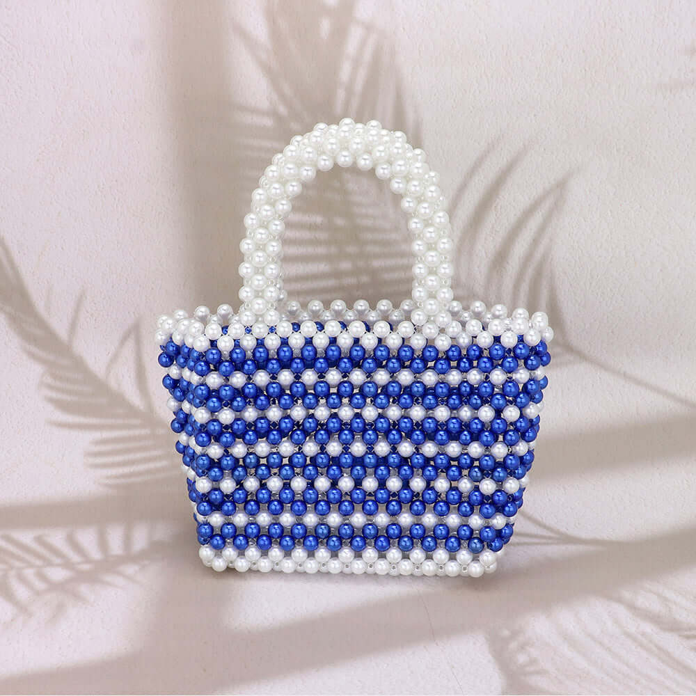 Stylish Blue & White Pearl Tote Bag for Women - Fashionable Handbag for Work, Travel & Shopping