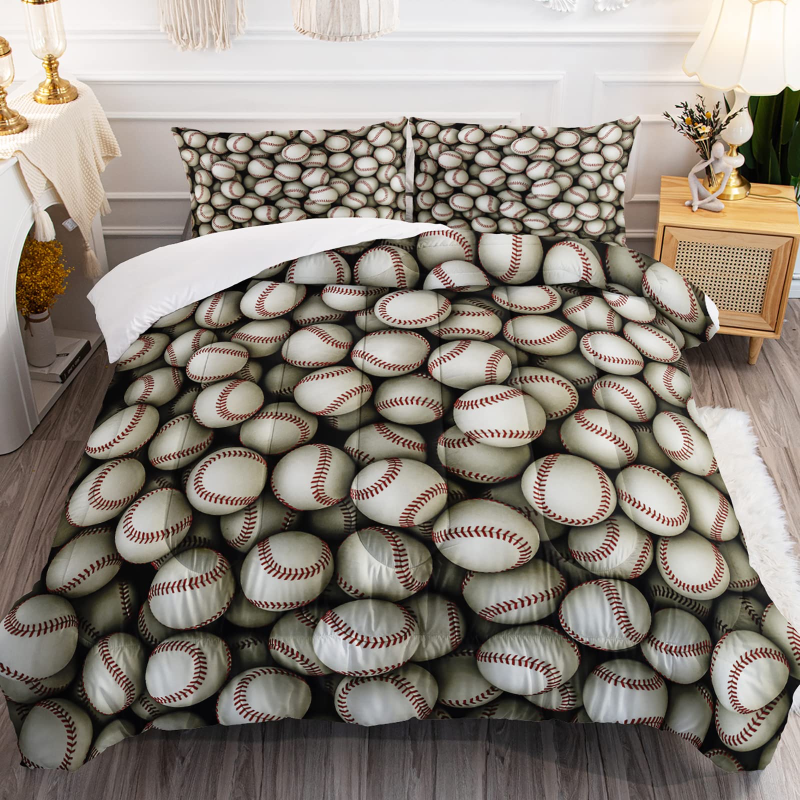 BSNTHO Baseball Bedding Set Twin Size - Sports Themed Comforter Set for Boys & Teens - Baseball Duvet Cover & Quilt for Bedroom Decor - Perfect for Sports Fans, Game Nights & Baseball Enthusiasts