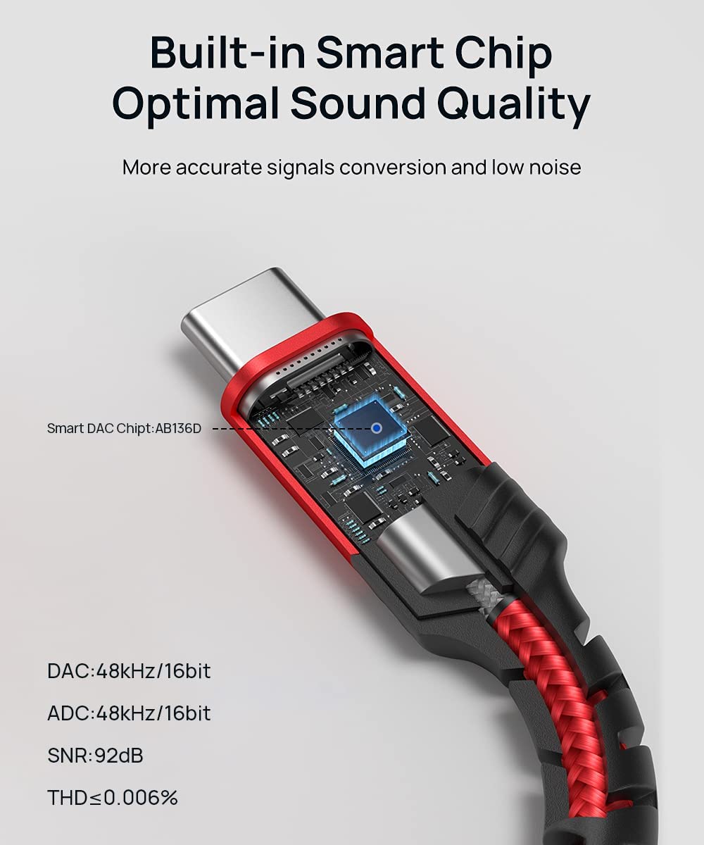 JSAUX USB C to 3.5mm Headphone Jack Splitter - Dual Aux Audio Adapter Cable for iPhone 16/15 Pro Max, Huawei P40, Samsung Galaxy S24/S23, Google Pixel - Red | Perfect for Music, Gaming & Conference Calls