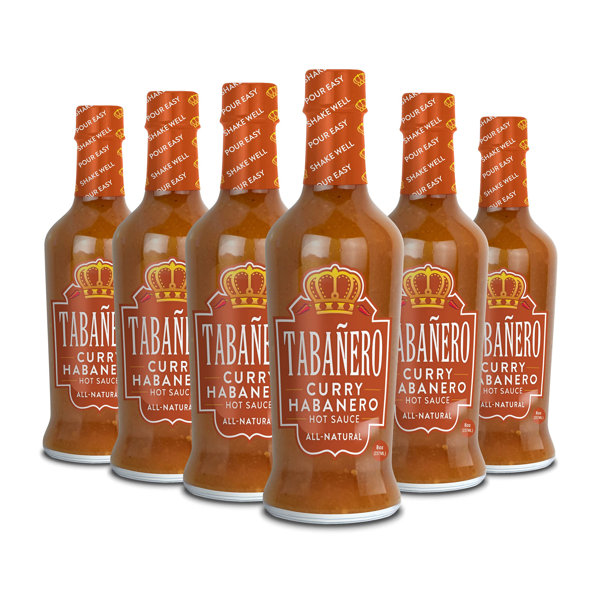 **Tabañero Habanero Hot Sauce - All Natural, Gluten Free, Low Sodium, Vegan & Kosher - Made in USA - 6-Pack (8 Oz Bottles) - Perfect for Tacos, Wings & Spicy Recipes**