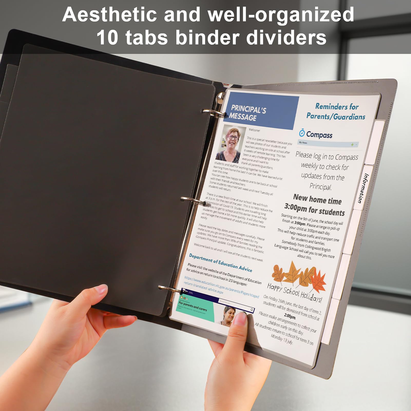 HABGP 5-Tab 3 Ring Binder Dividers - 2 Pack (10 Dividers Total) - Letter Size Black Plastic Index Binders with Write & Erase Surface - 1/5 Cut, Includes Sheet Protectors & 3 Hole Punch - Perfect for School, Office Organization & Document Filing