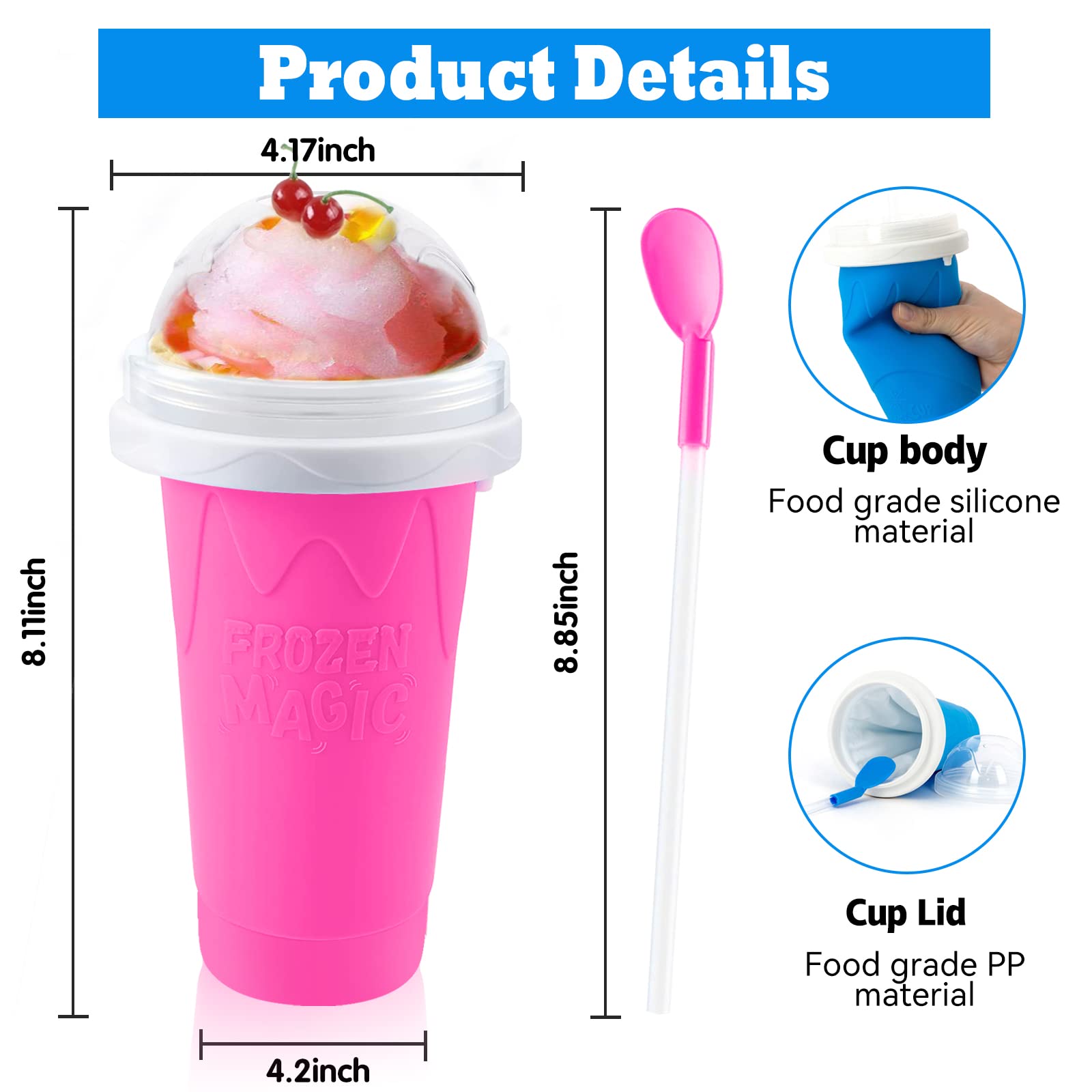 QwayHome 2PC Slushie Maker Cups - DIY Frozen Magic Slushy Cups with Double Layer Silica Gel, Quick Cooling Smoothie & Ice Cream Maker for Homemade Milk Shakes (Yellow+Pink) - Perfect for Summer Parties, Kids Treats & Backyard BBQs