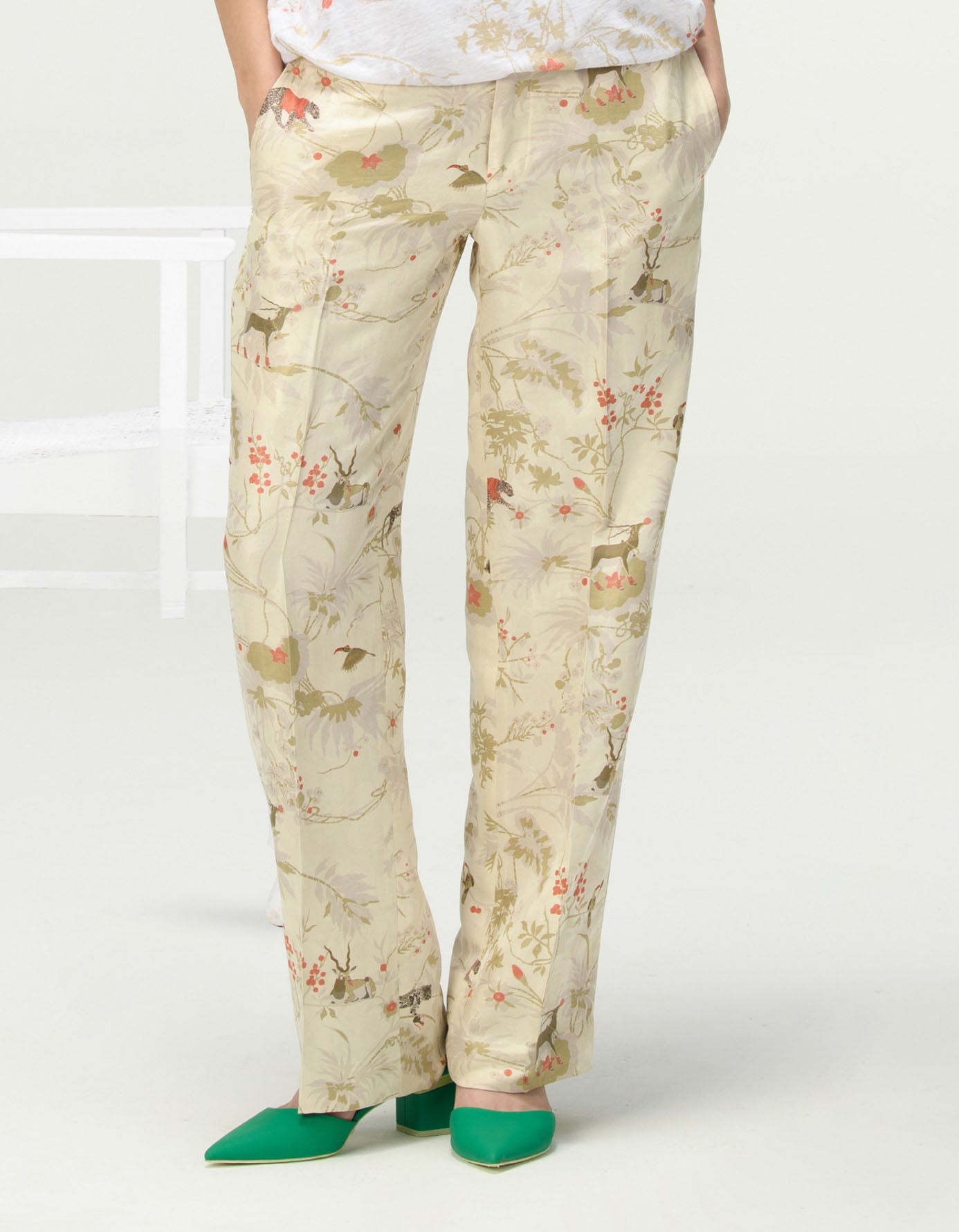Premium Straight Fit Trousers in Silk Damask Ivory - Elegant Formal Pants for Business Meetings & Special Occasions